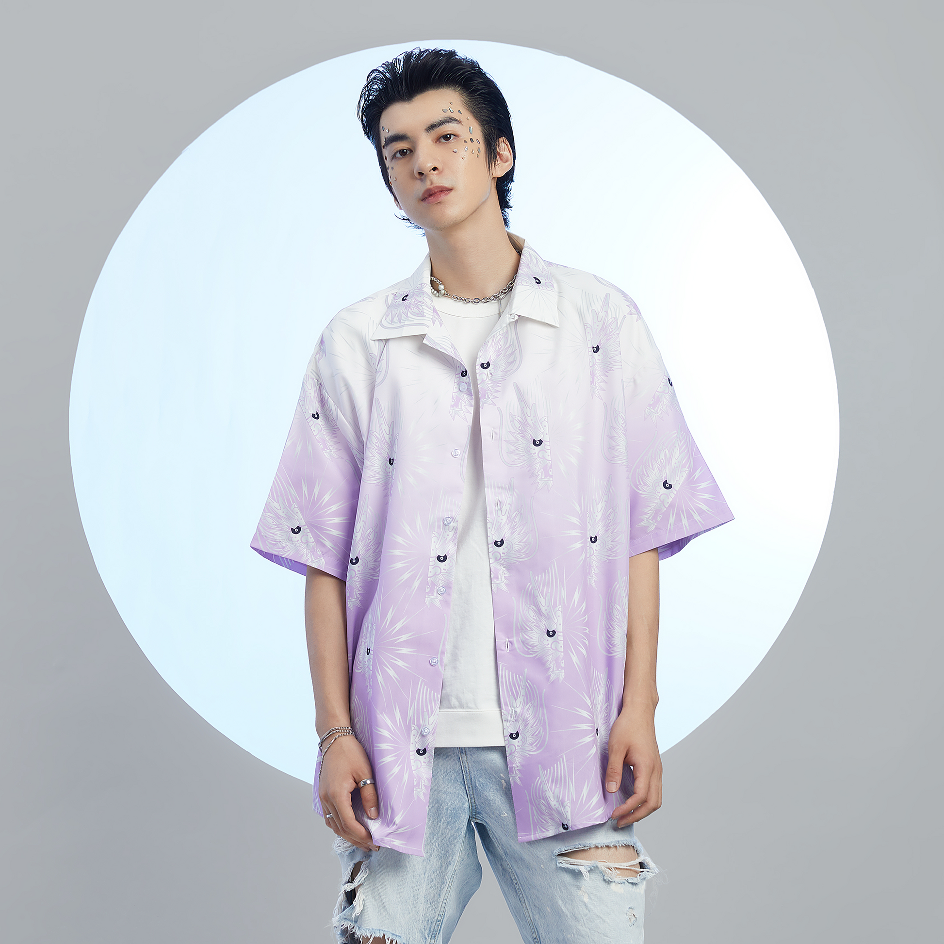 MASH UP ASIA Dragon Jacquard Half Shirt-Half shirt-M-Free Shipping Leatheretro