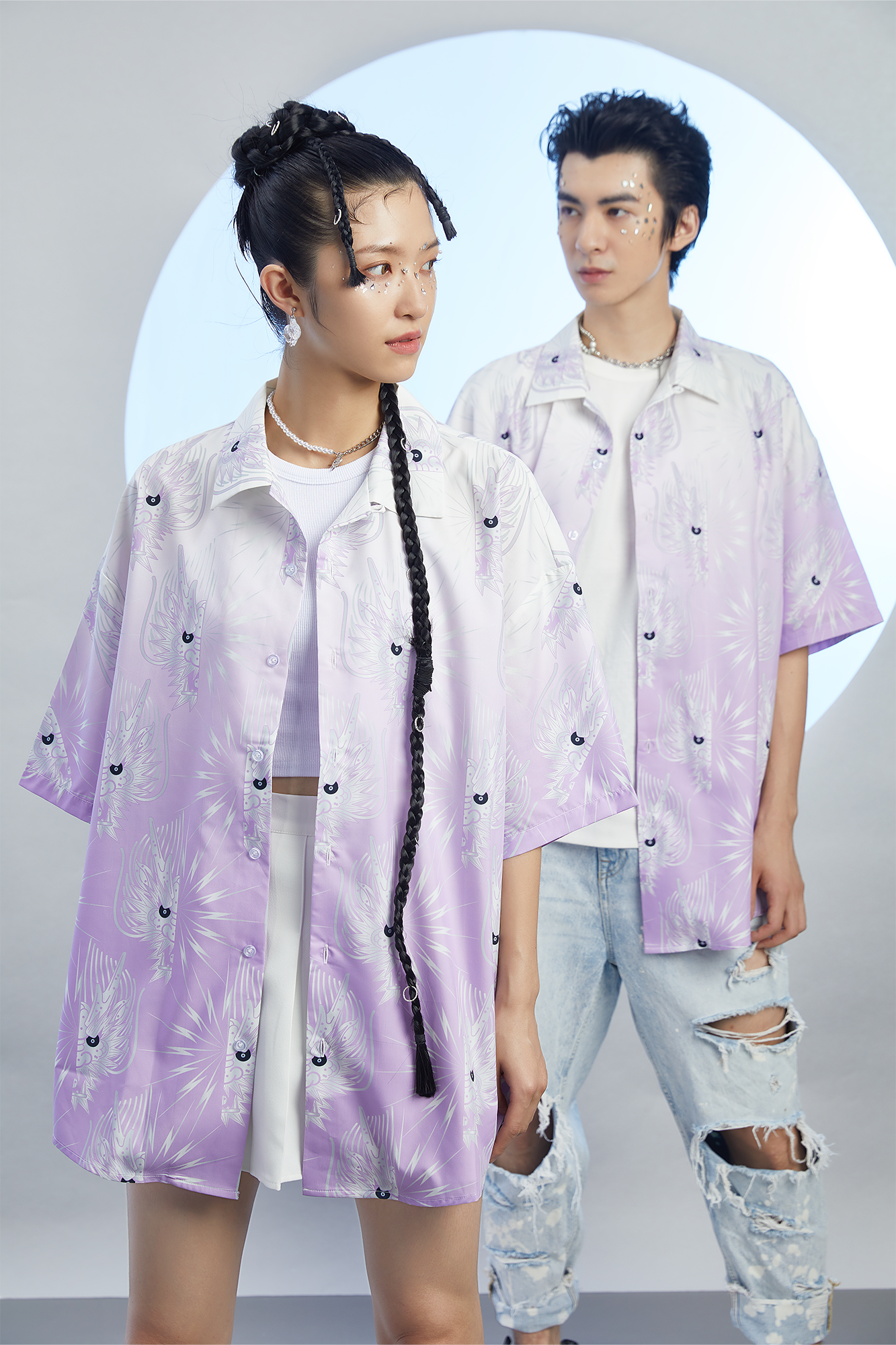 MASH UP ASIA Dragon Jacquard Half Shirt-Half shirt-M-Free Shipping Leatheretro