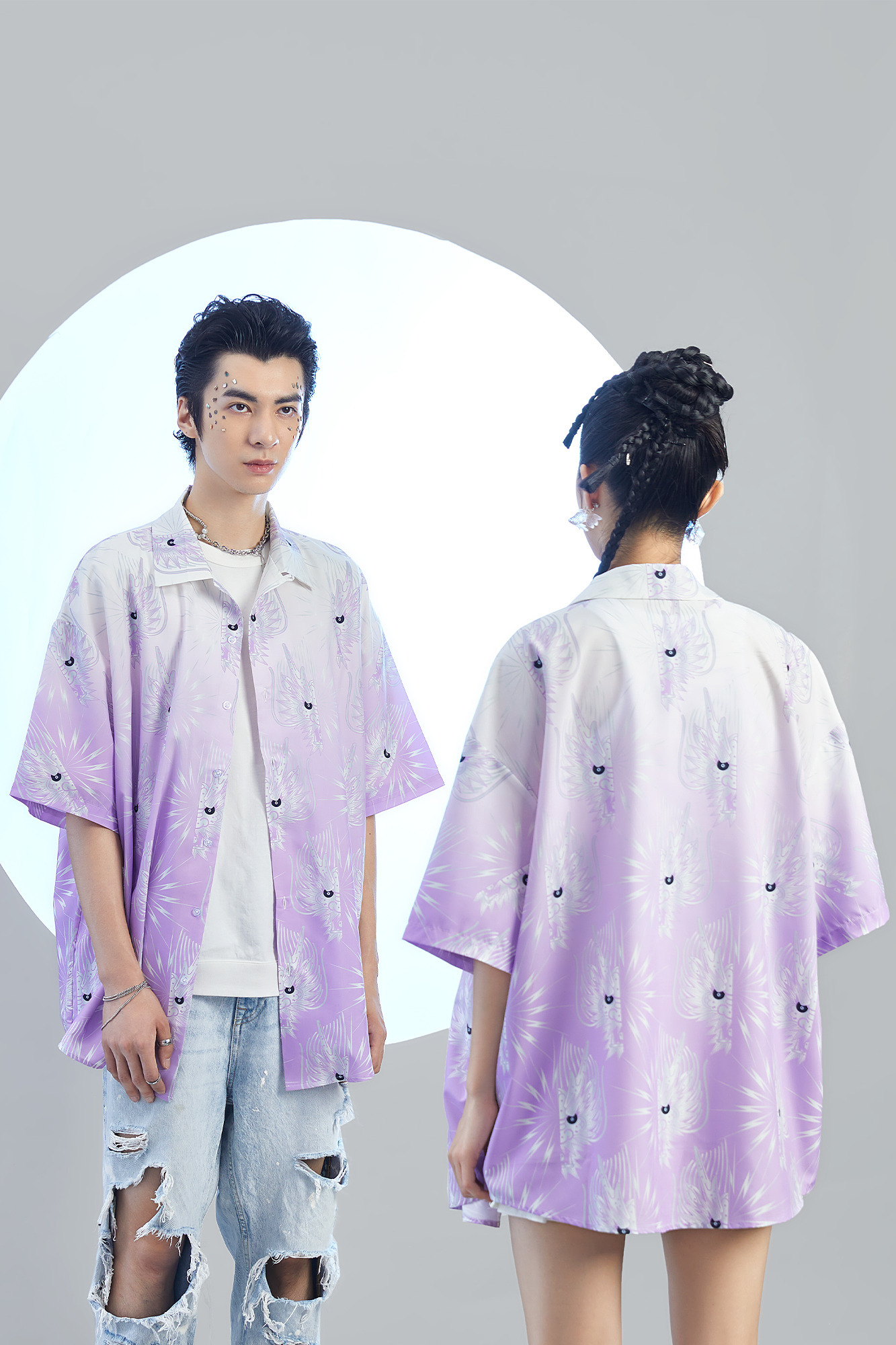 MASH UP ASIA Dragon Jacquard Half Shirt-Half shirt-M-Free Shipping Leatheretro