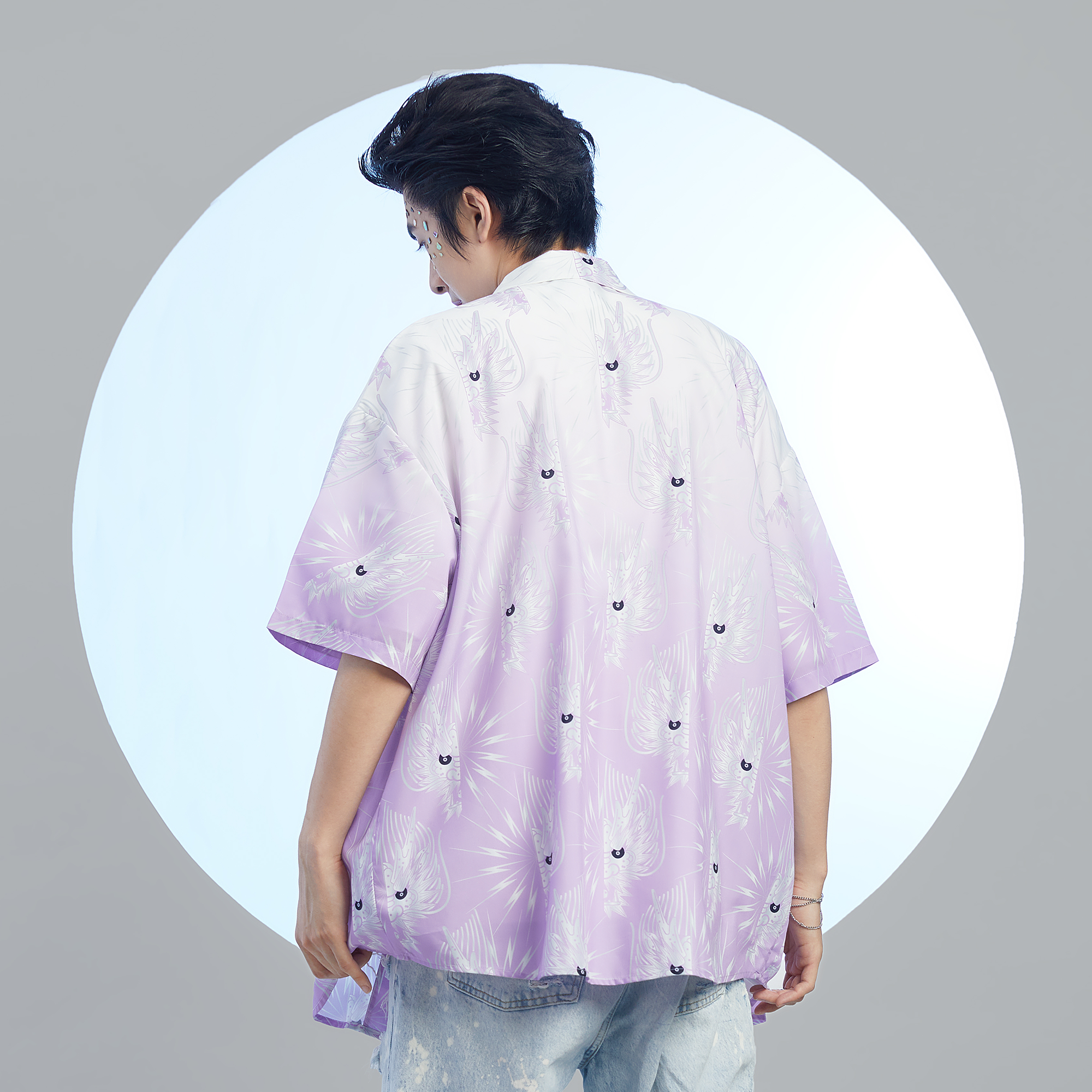 MASH UP ASIA Dragon Jacquard Half Shirt-Half shirt-M-Free Shipping Leatheretro