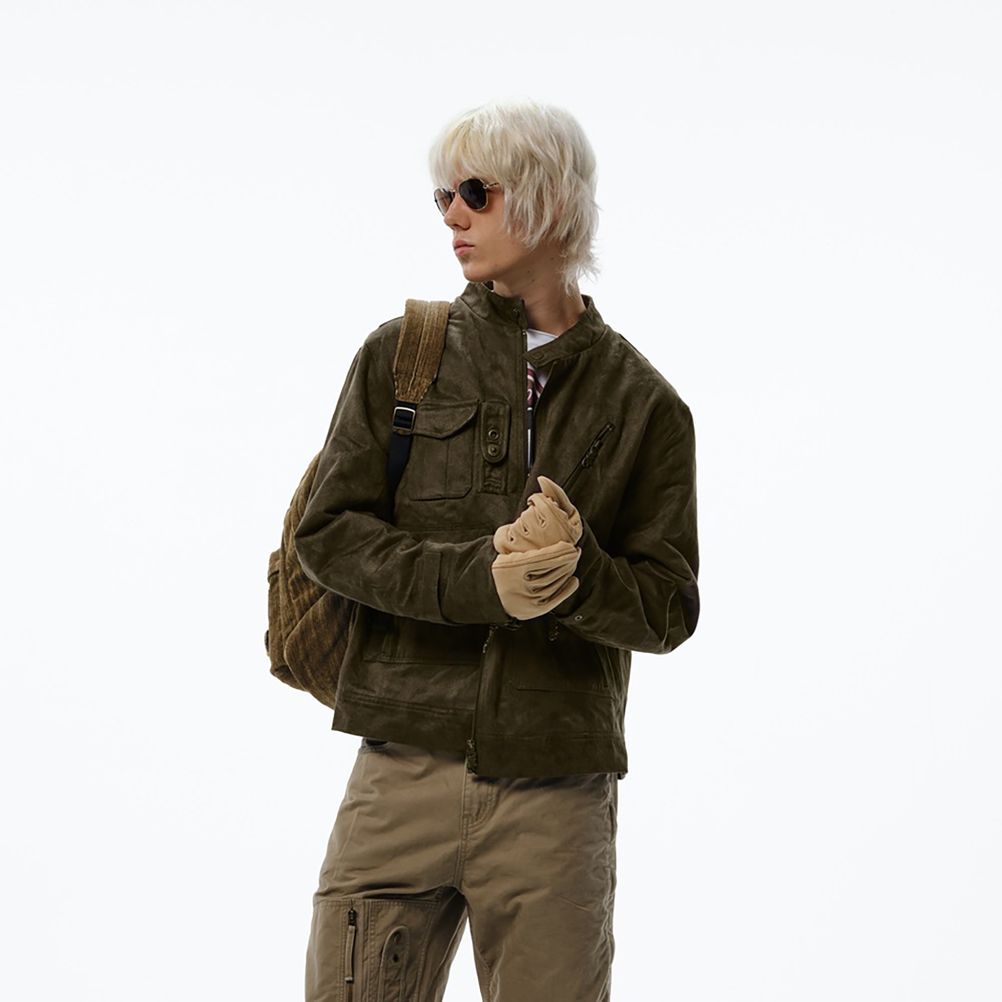 TRECLUB Retro Faux Suede Utility Jacket-Jacket-S-Free Shipping Leatheretro