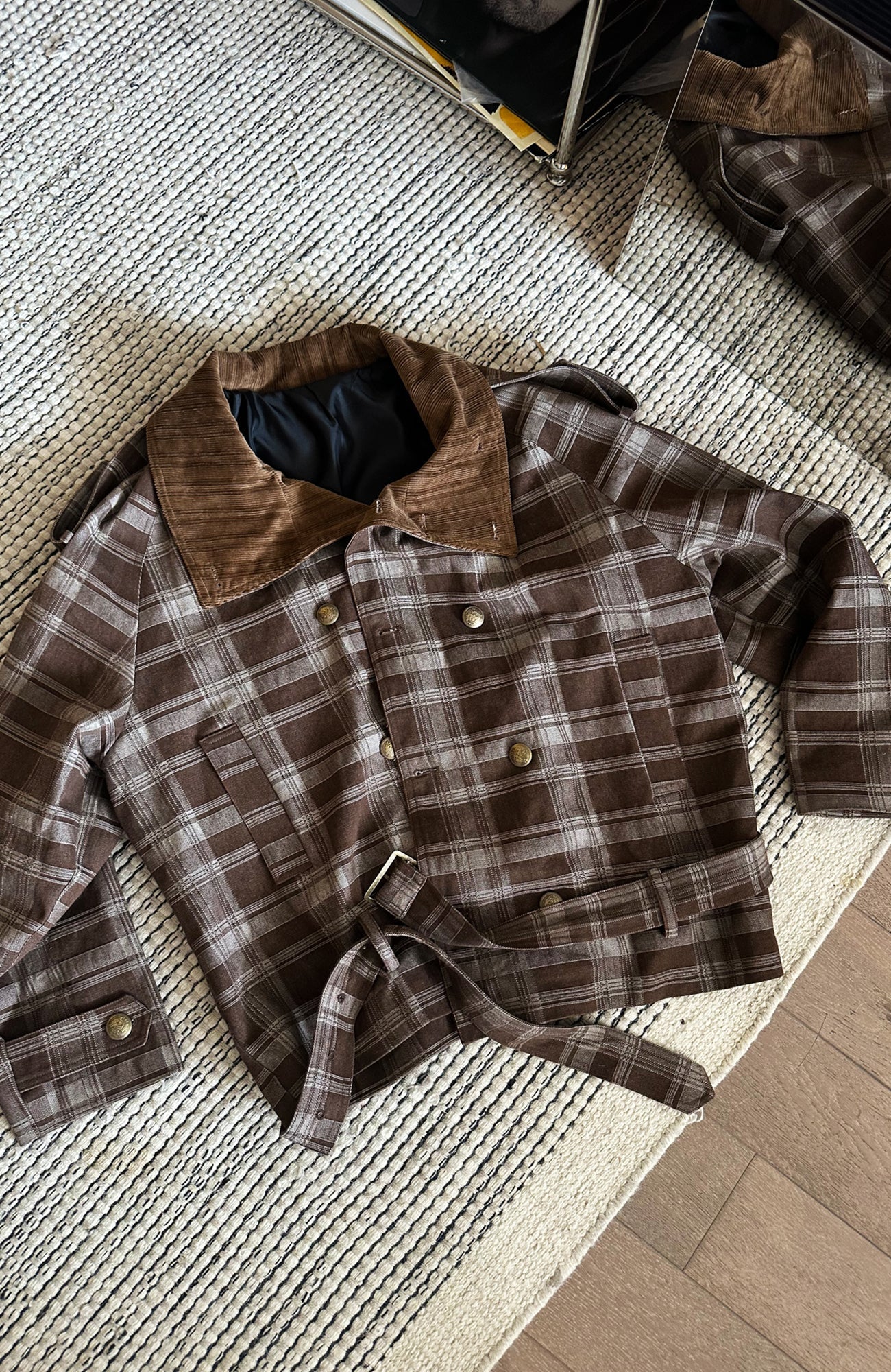 TRECLUB Retro Plaid Double-Breasted Trench Jacket-Jacket-S (Preorder)-Free Shipping Leatheretro