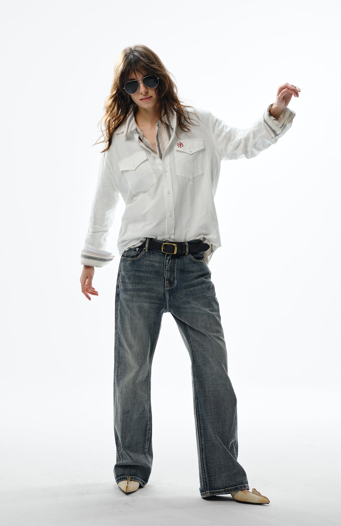 TRECLUB Retro Embroidered Solid Shirt-Shirt-S-White-Free Shipping Leatheretro