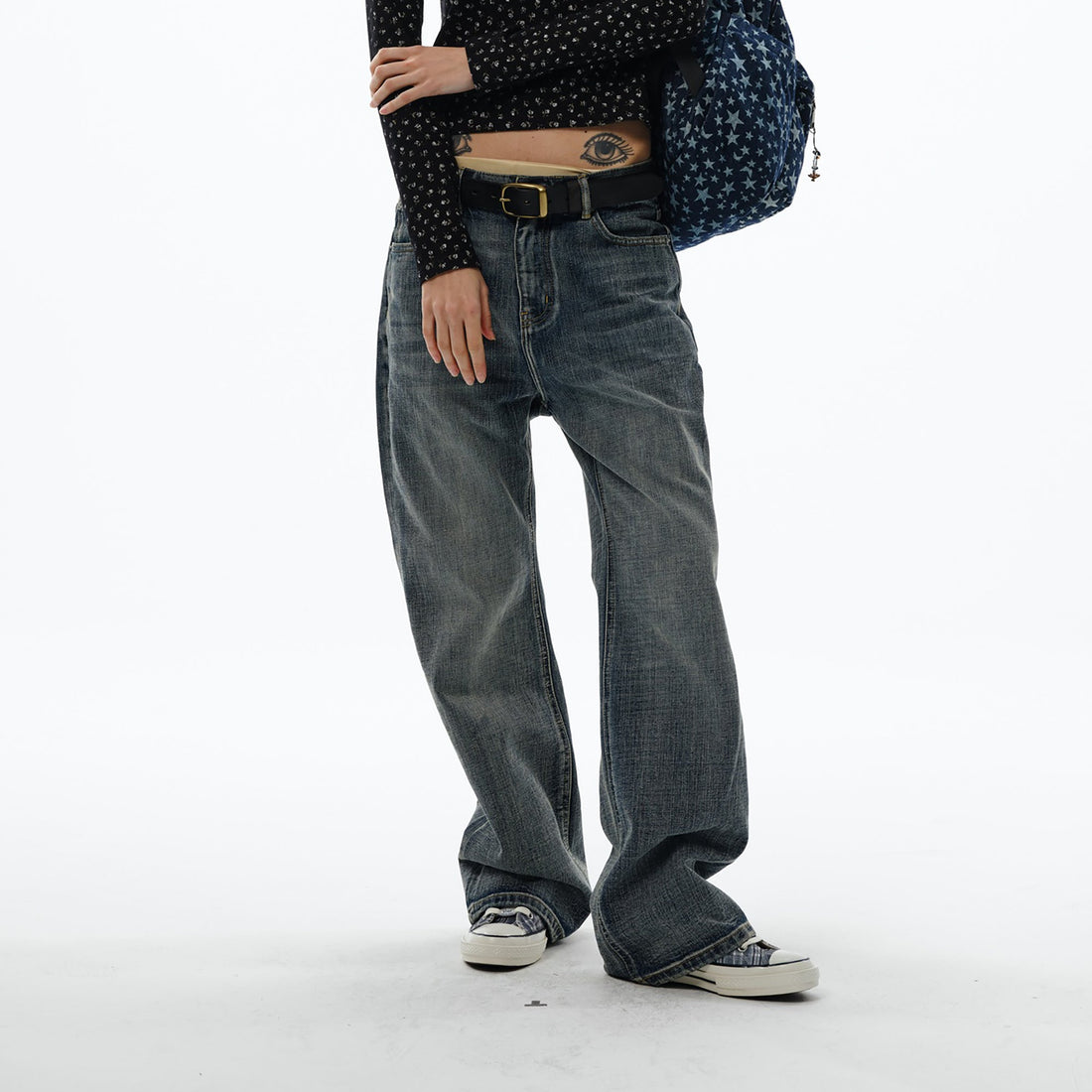 TRECLUB Retro Slub-Wash Straight-Leg Jeans-Jeans-S-Free Shipping Leatheretro