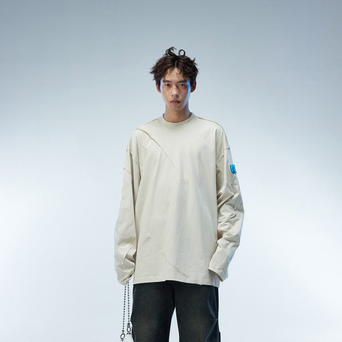 WHISTLEHUNTER Asymmetric Cut Logo Patched L/S Tee-L/S Tee-S-Free Shipping Leatheretro