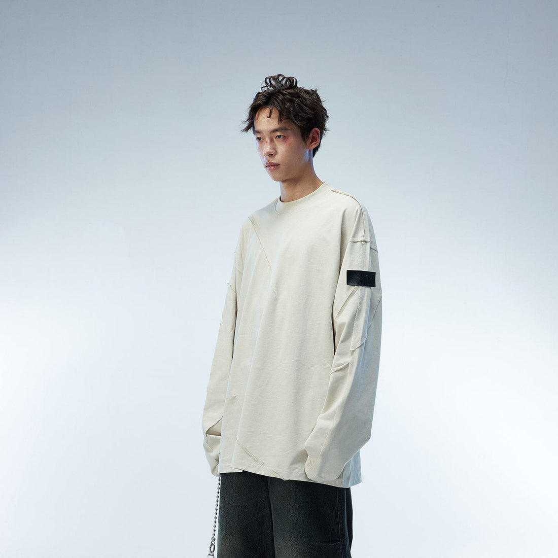 WHISTLEHUNTER Asymmetric Cut Logo Patched L/S Tee-L/S Tee-S-Free Shipping Leatheretro