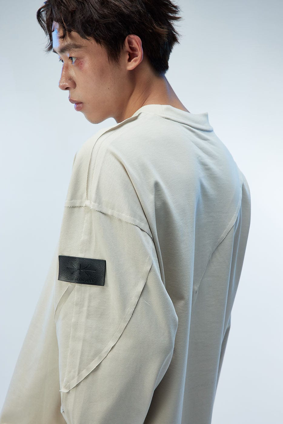 WHISTLEHUNTER Asymmetric Cut Logo Patched L/S Tee-L/S Tee-S-Free Shipping Leatheretro