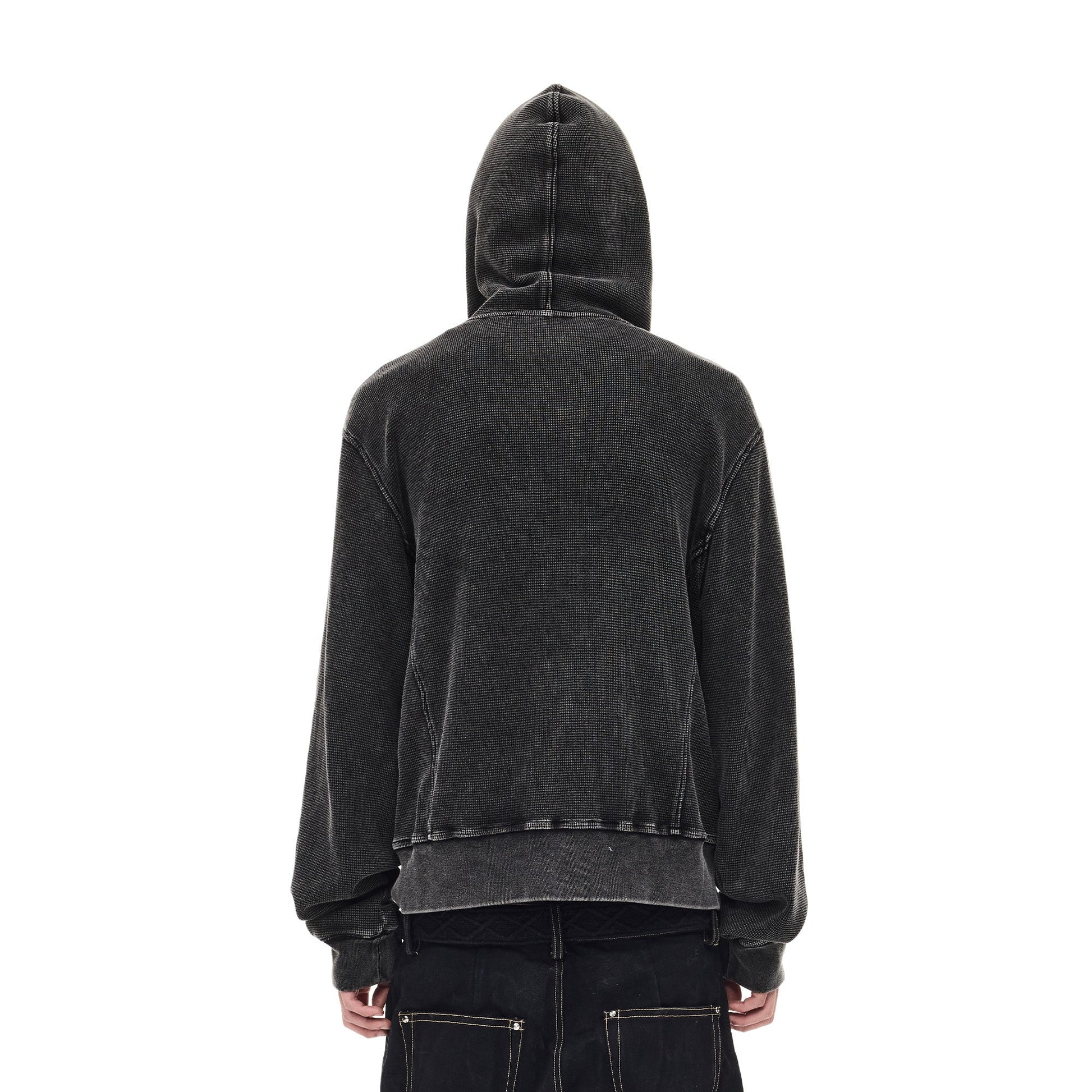 WHISTLEHUNTER Washed Waffle Studded Zip-Up Hoodie-Jacket-S-Black-Free Shipping Leatheretro