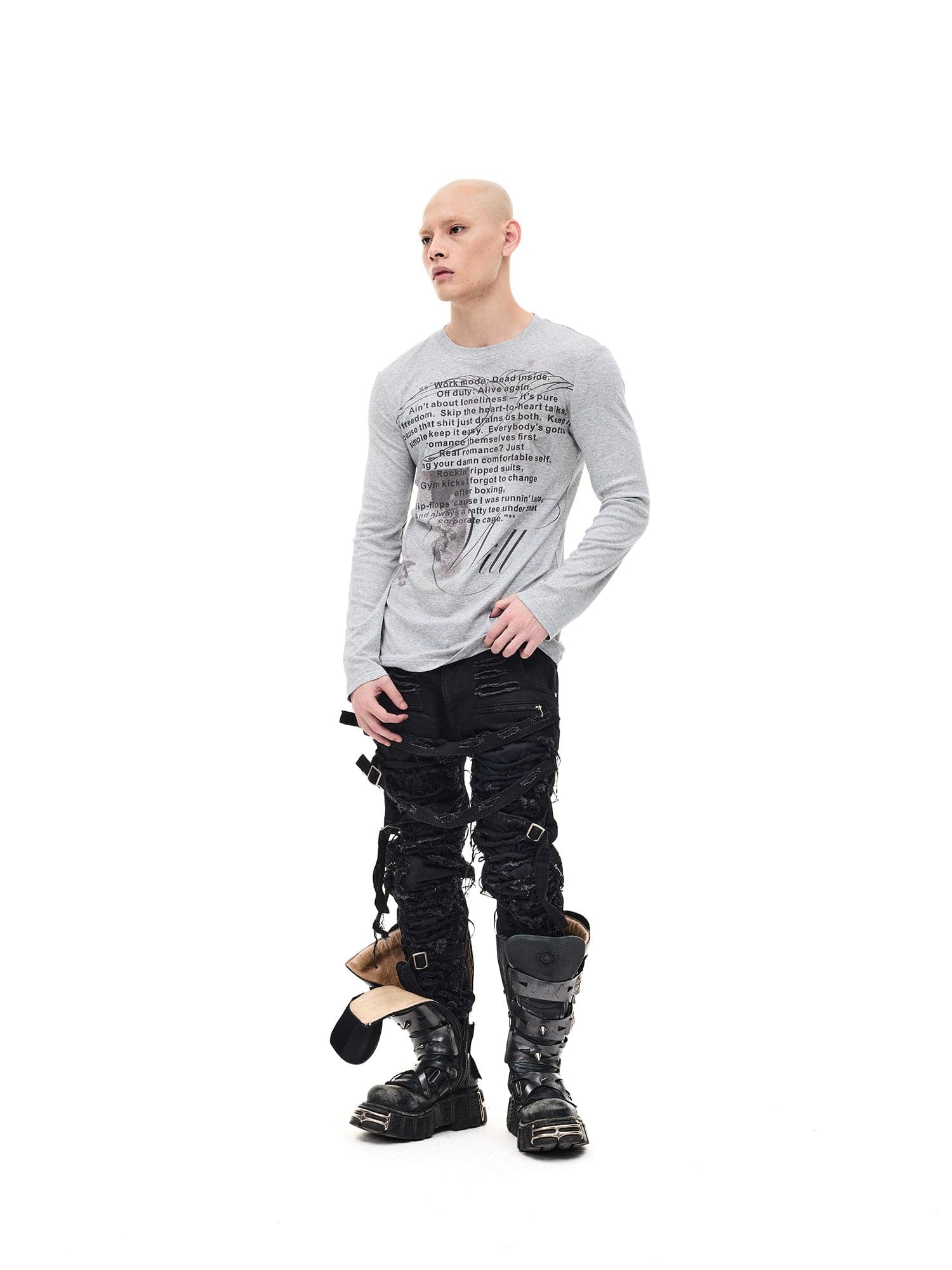 WHISTLEHUNTER Graphic Slim-Fit Stretchable Long-Sleeve Tee-L/S Tee-S-Gray-Free Shipping Leatheretro