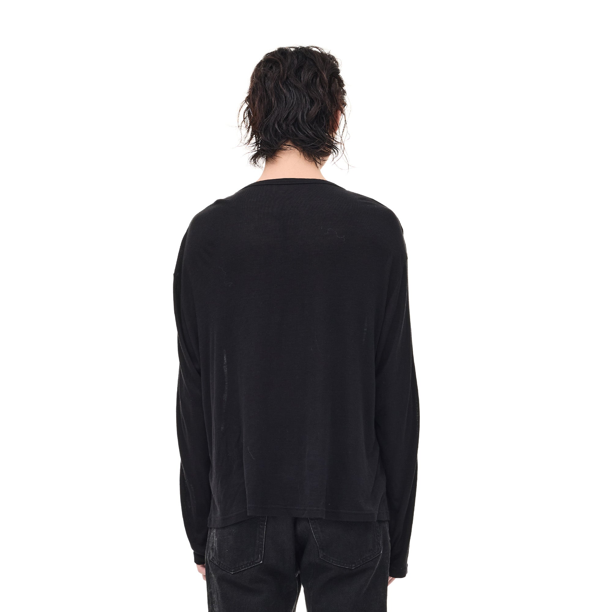 WHISTLEHUNTER Merino-Tencel Henley Graphic Long-Sleeve Tee-L/S Tee-S-Black-Free Shipping Leatheretro
