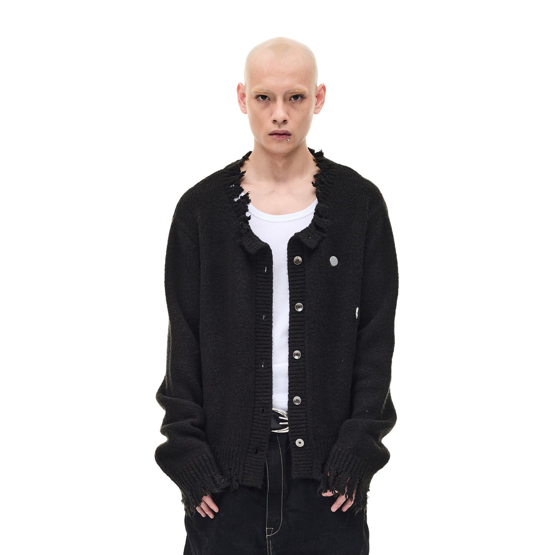 WHISTLEHUNTER Distressed Frayed-Edge Badge Cardigan-Sweater-S-Brown-Free Shipping Leatheretro