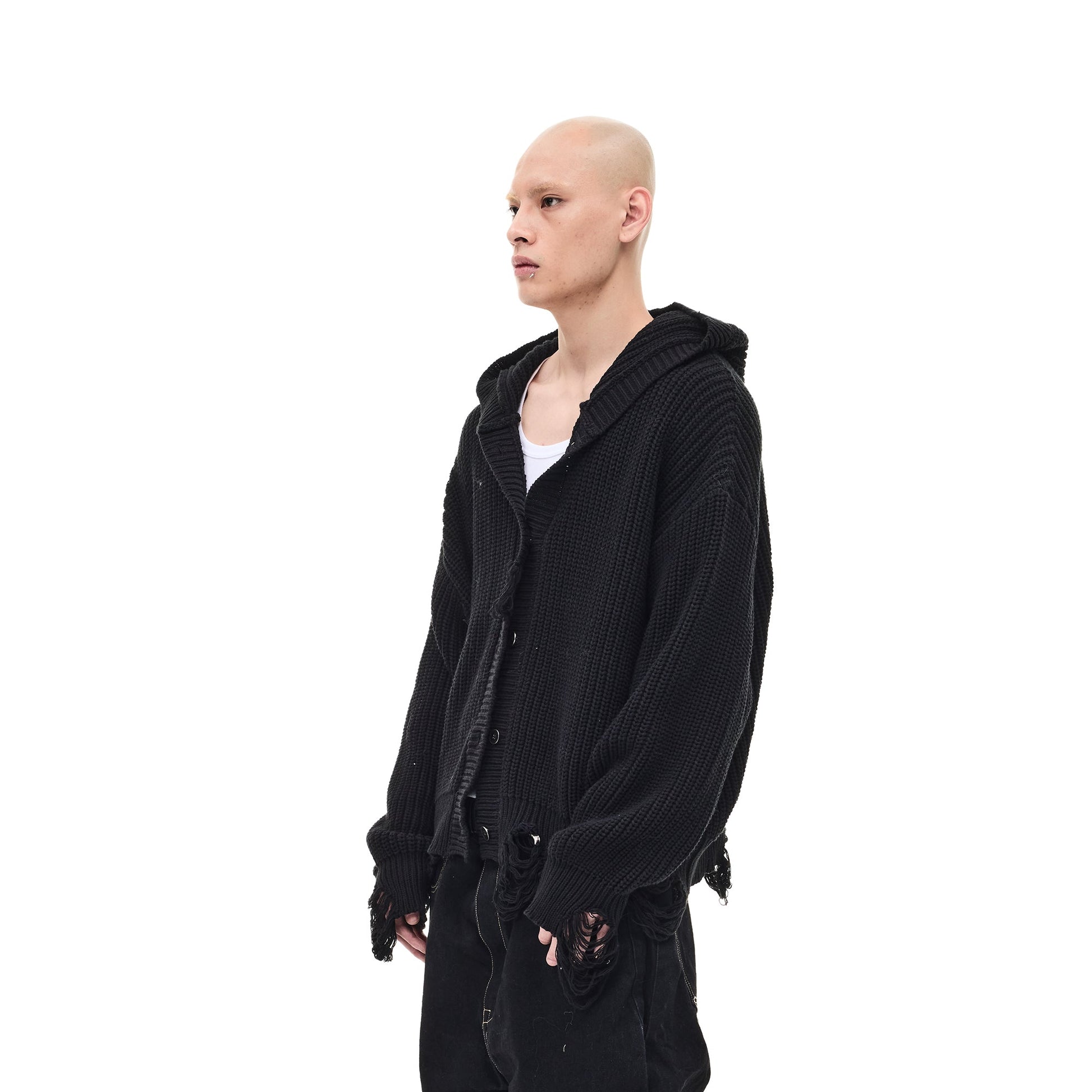 WHISTLEHUNTER Distressed Knit Hooded Cardigan-Jacket-S£¨Preorder£©-Blue-Free Shipping Leatheretro