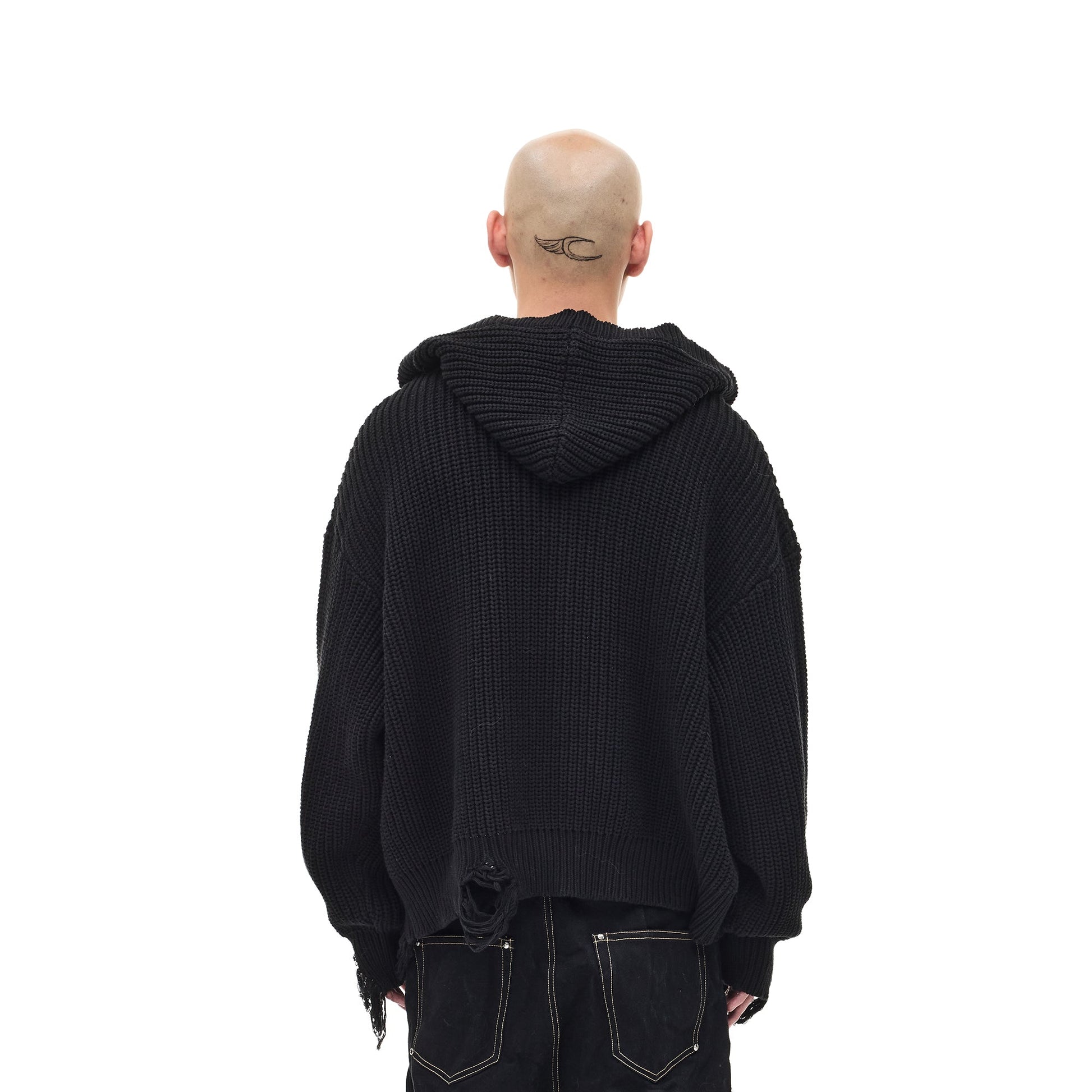 WHISTLEHUNTER Distressed Knit Hooded Cardigan-Jacket-S£¨Preorder£©-Blue-Free Shipping Leatheretro