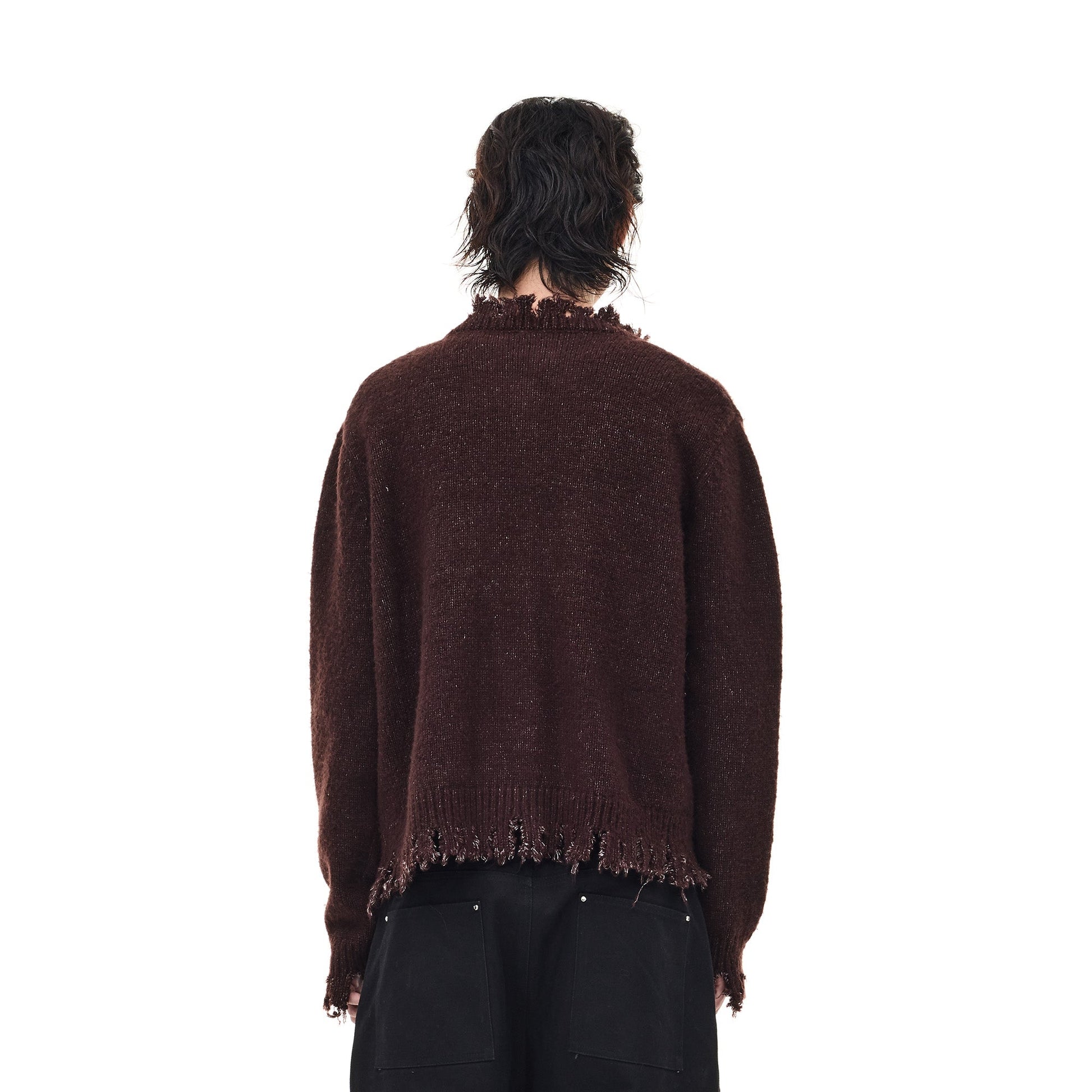 WHISTLEHUNTER Distressed Frayed-Edge Badge Cardigan-Sweater-S-Brown-Free Shipping Leatheretro