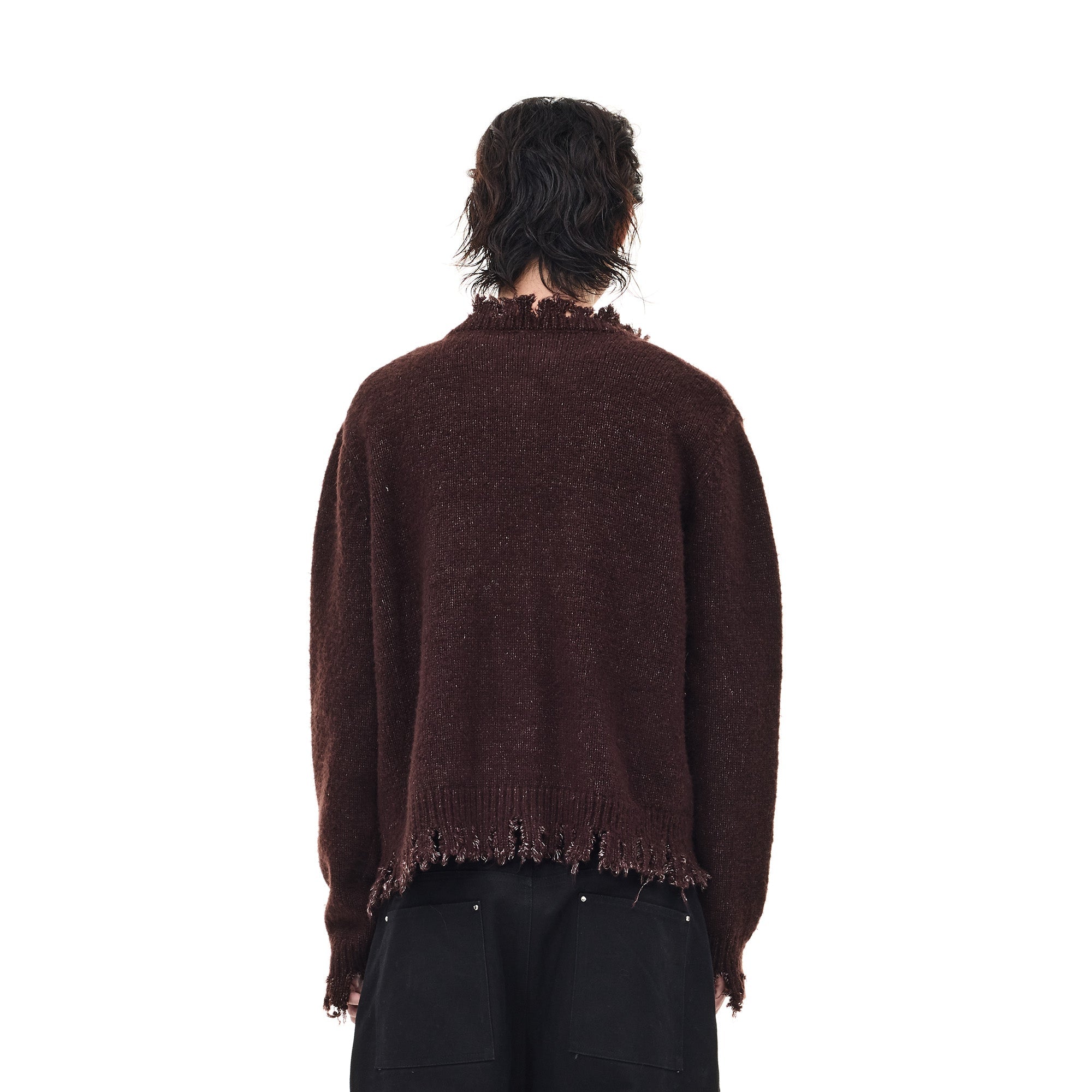 WHISTLEHUNTER Distressed Frayed-Edge Badge Cardigan-Sweater-S-Brown-Free Shipping Leatheretro