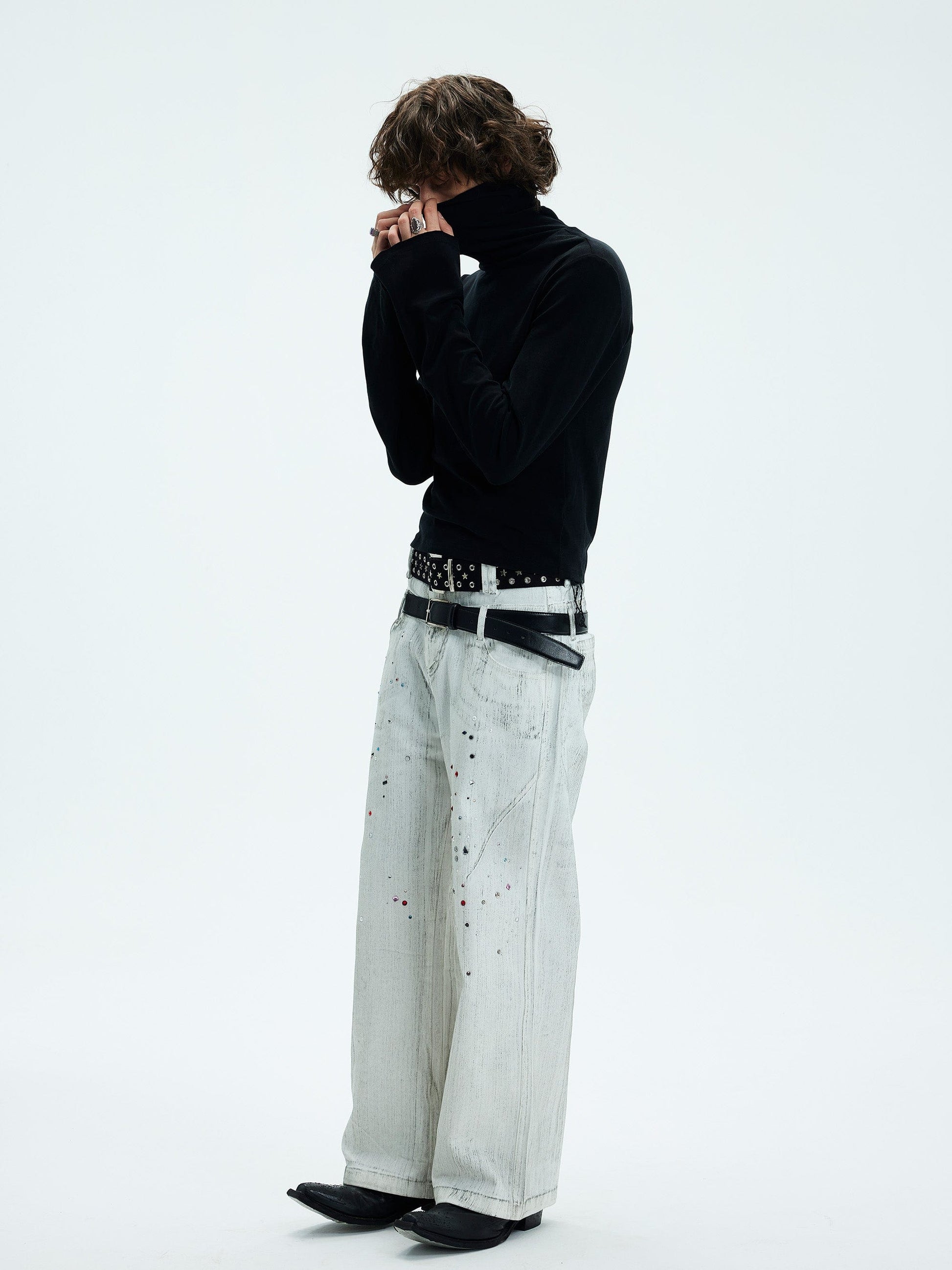 WHISTLEHUNTER Spliced Gems Painted Jeans White-Jeans-S-Free Shipping Leatheretro