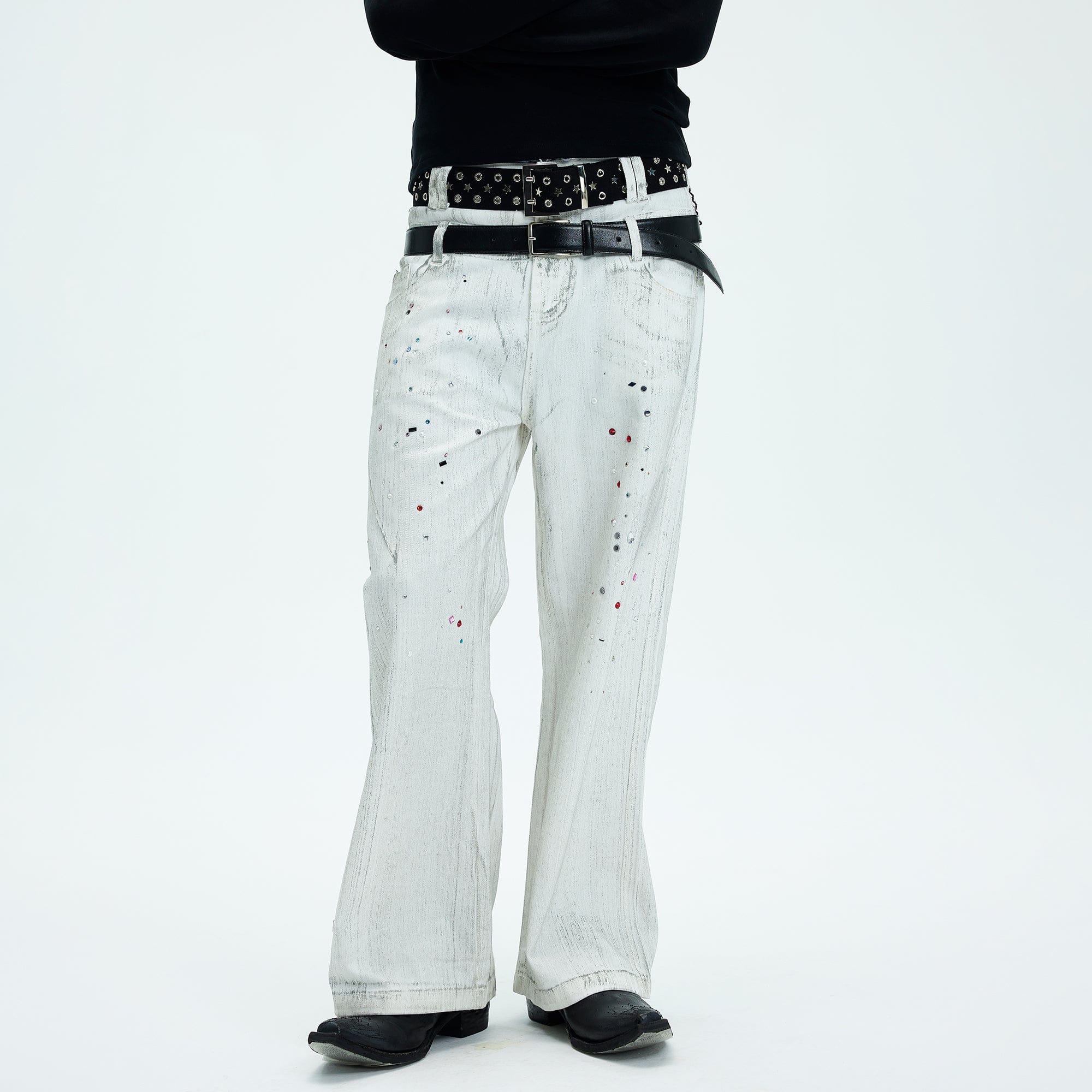WHISTLEHUNTER Spliced Gems Painted Jeans White-Jeans-S-Free Shipping Leatheretro