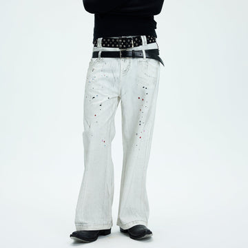 WHISTLEHUNTER Spliced Gems Painted Jeans White-Jeans-S-Free Shipping Leatheretro