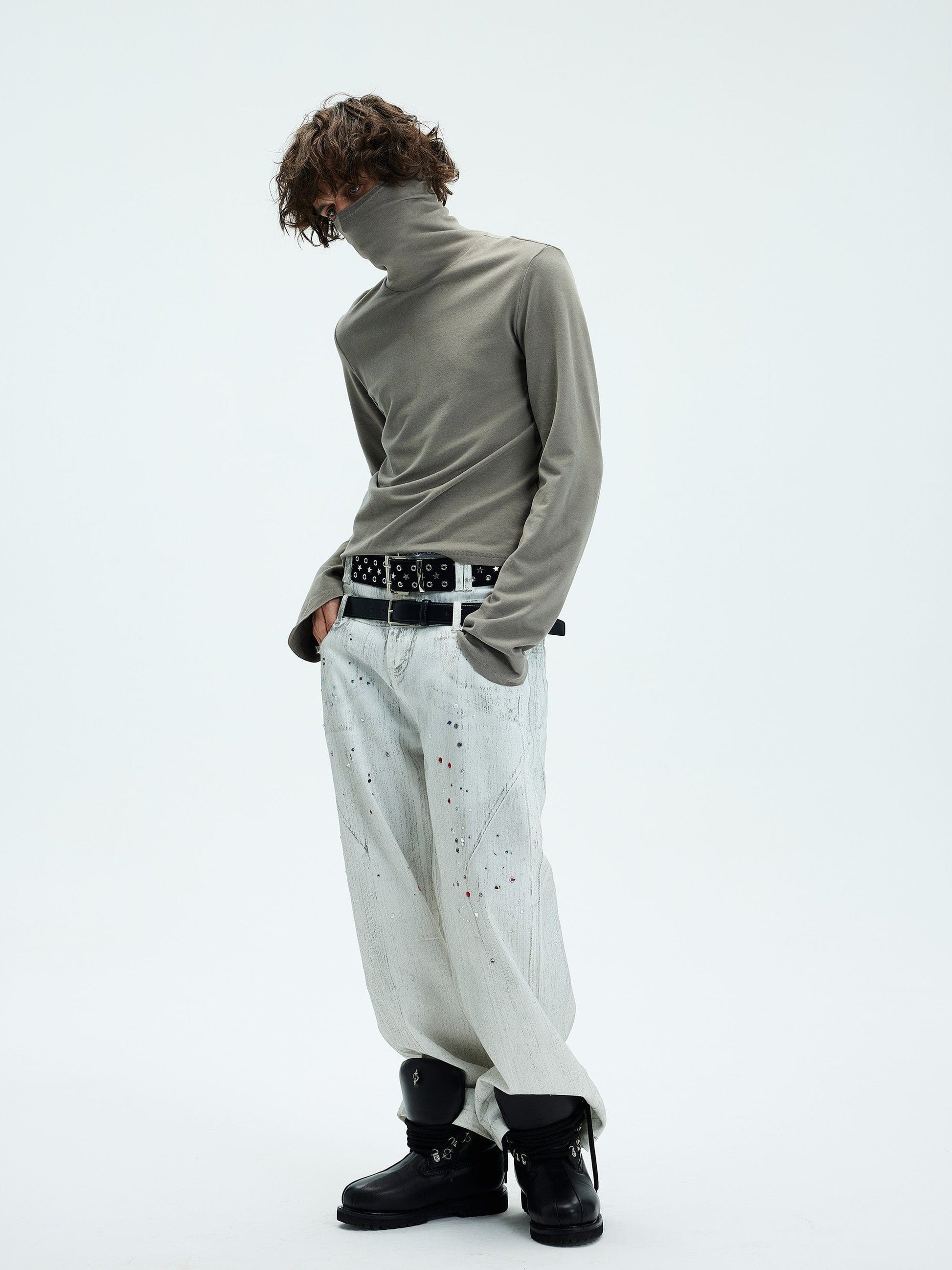 WHISTLEHUNTER Spliced Gems Painted Jeans White-Jeans-S-Free Shipping Leatheretro
