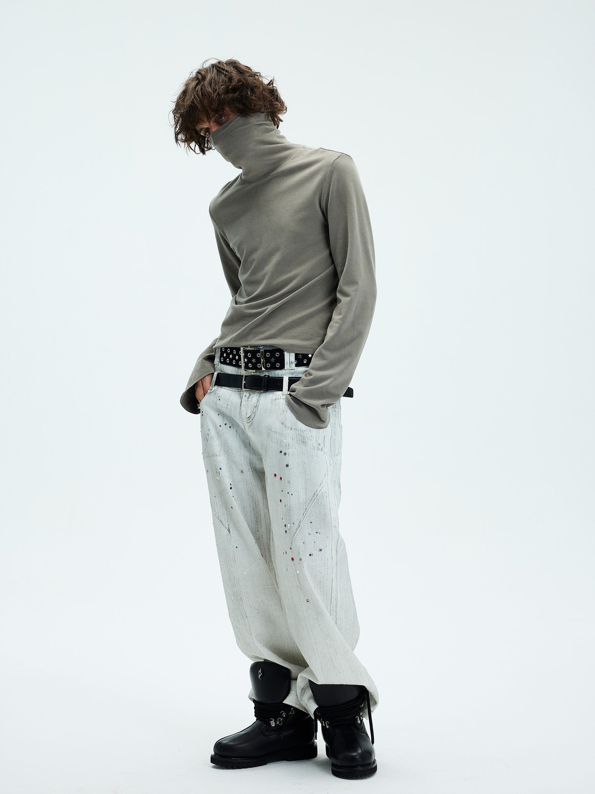 WHISTLEHUNTER Spliced Gems Painted Jeans White-Jeans-S-Free Shipping Leatheretro