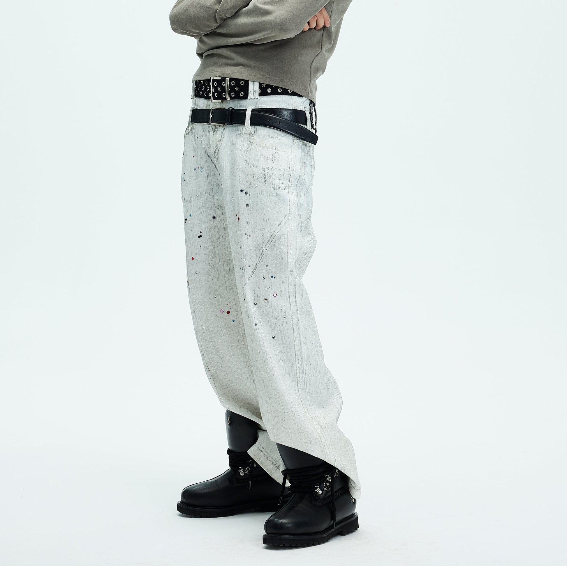 WHISTLEHUNTER Spliced Gems Painted Jeans White-Jeans-S-Free Shipping Leatheretro