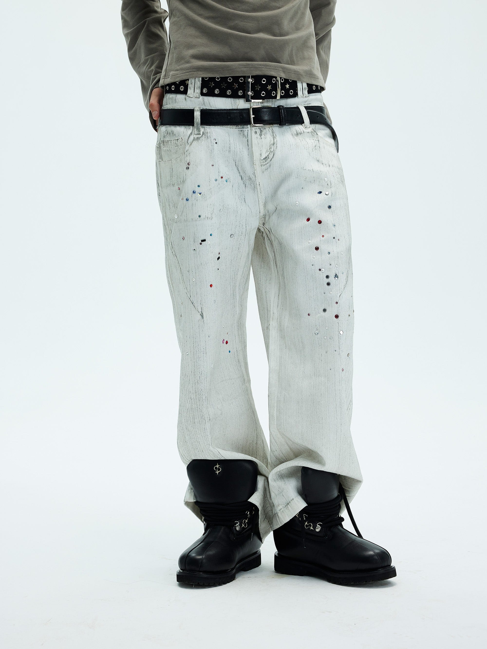 WHISTLEHUNTER Spliced Gems Painted Jeans White-Jeans-S-Free Shipping Leatheretro