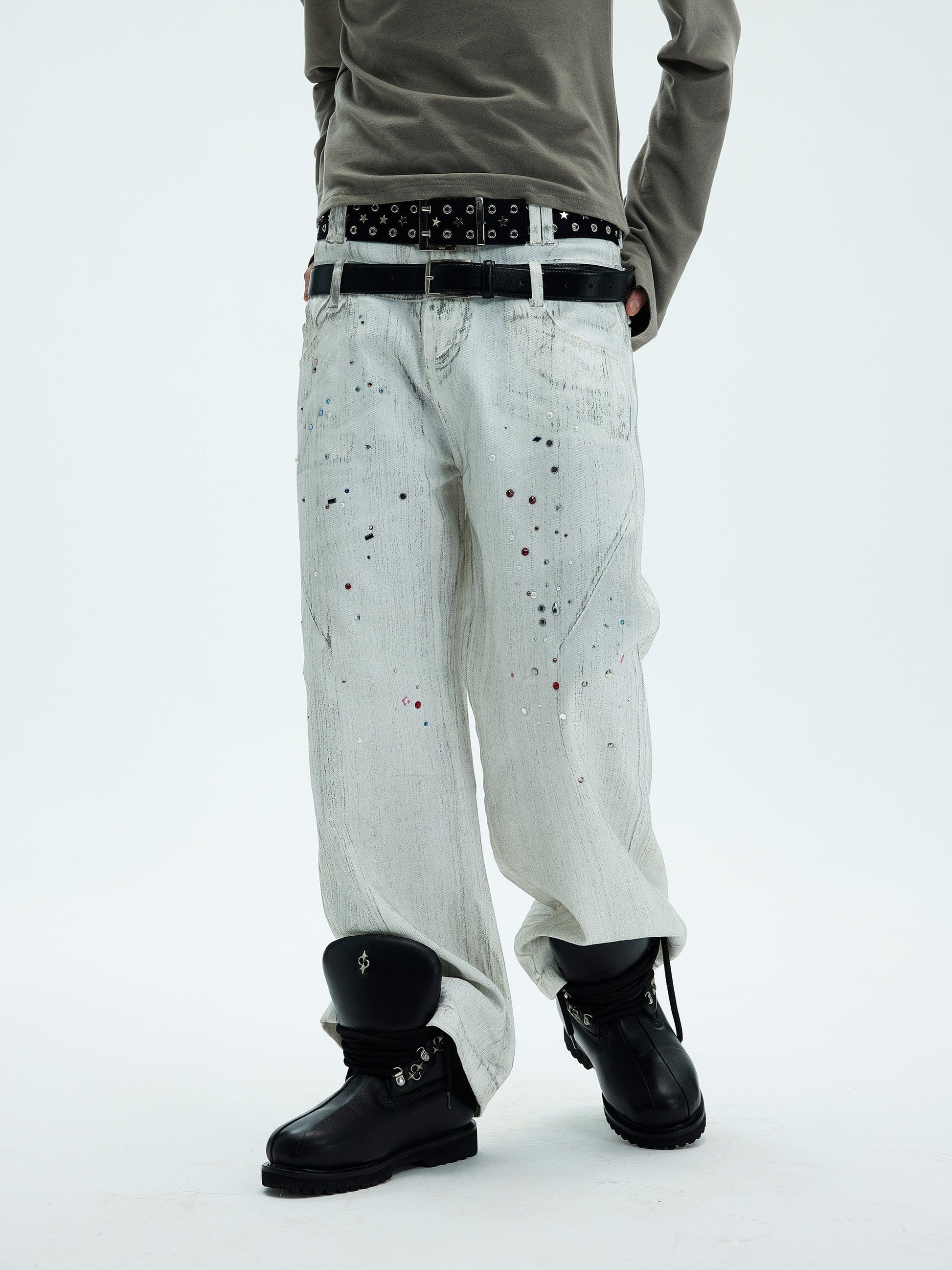 WHISTLEHUNTER Spliced Gems Painted Jeans White-Jeans-S-Free Shipping Leatheretro
