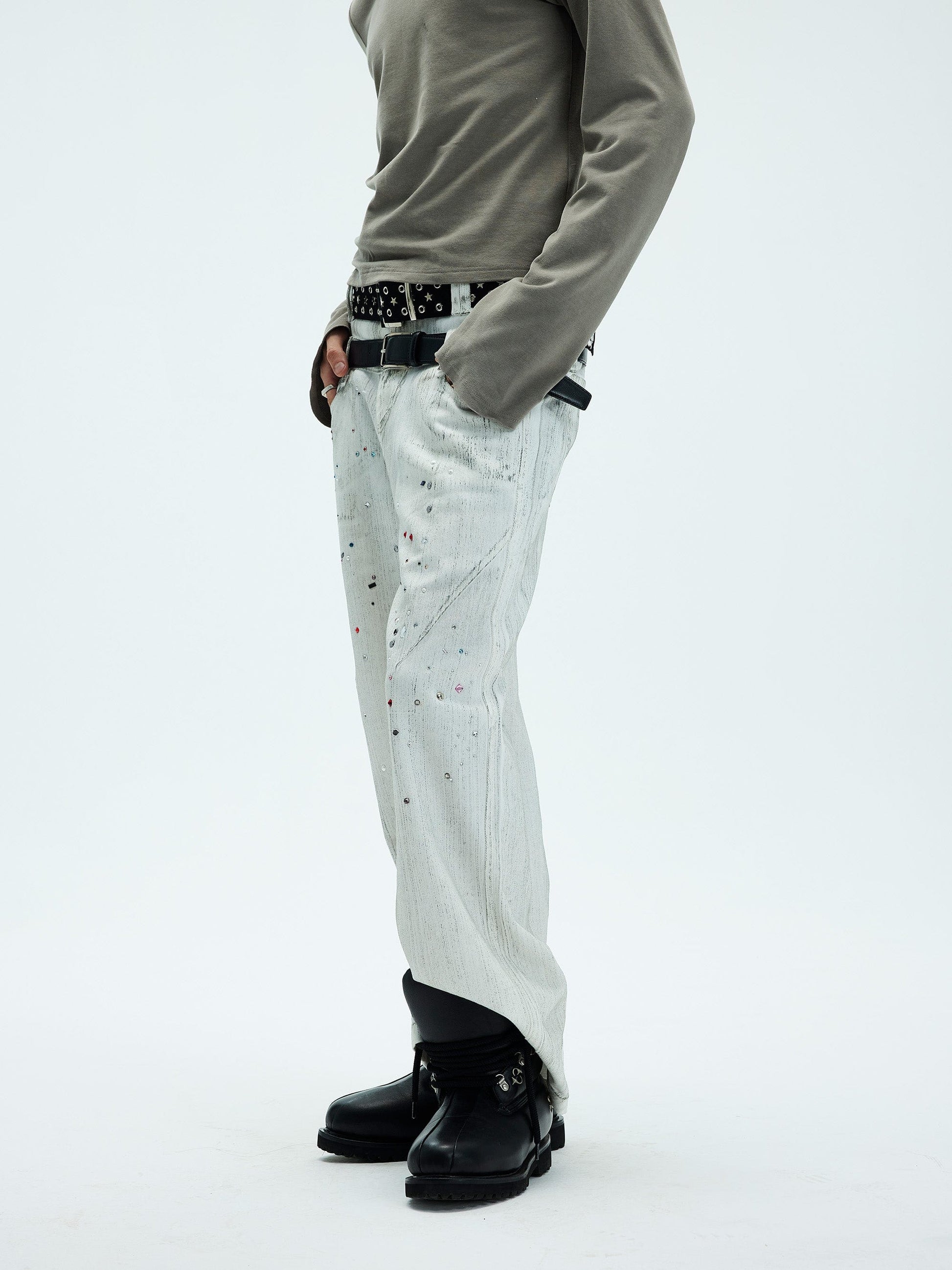 WHISTLEHUNTER Spliced Gems Painted Jeans White-Jeans-S-Free Shipping Leatheretro