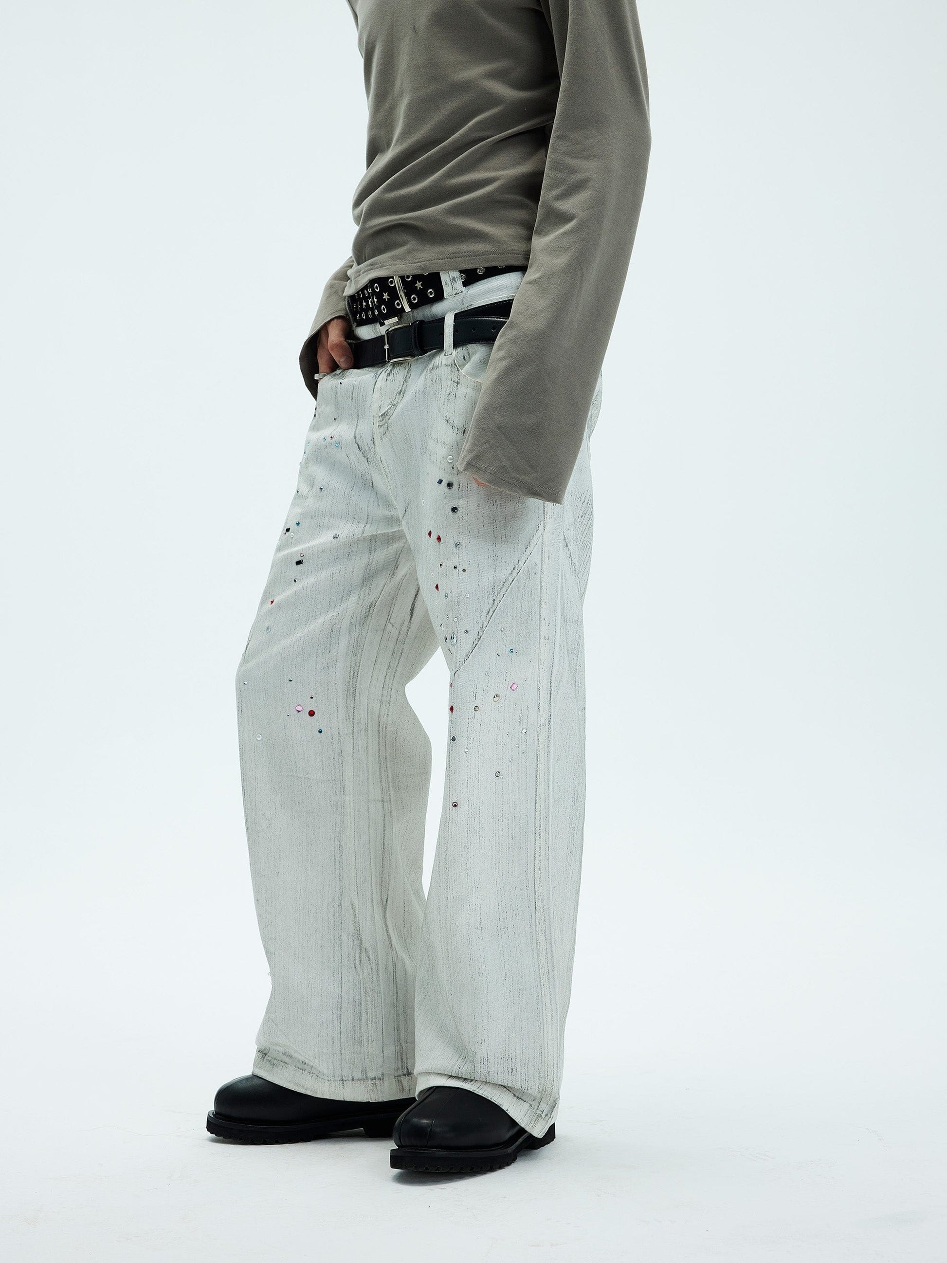 WHISTLEHUNTER Spliced Gems Painted Jeans White-Jeans-S-Free Shipping Leatheretro