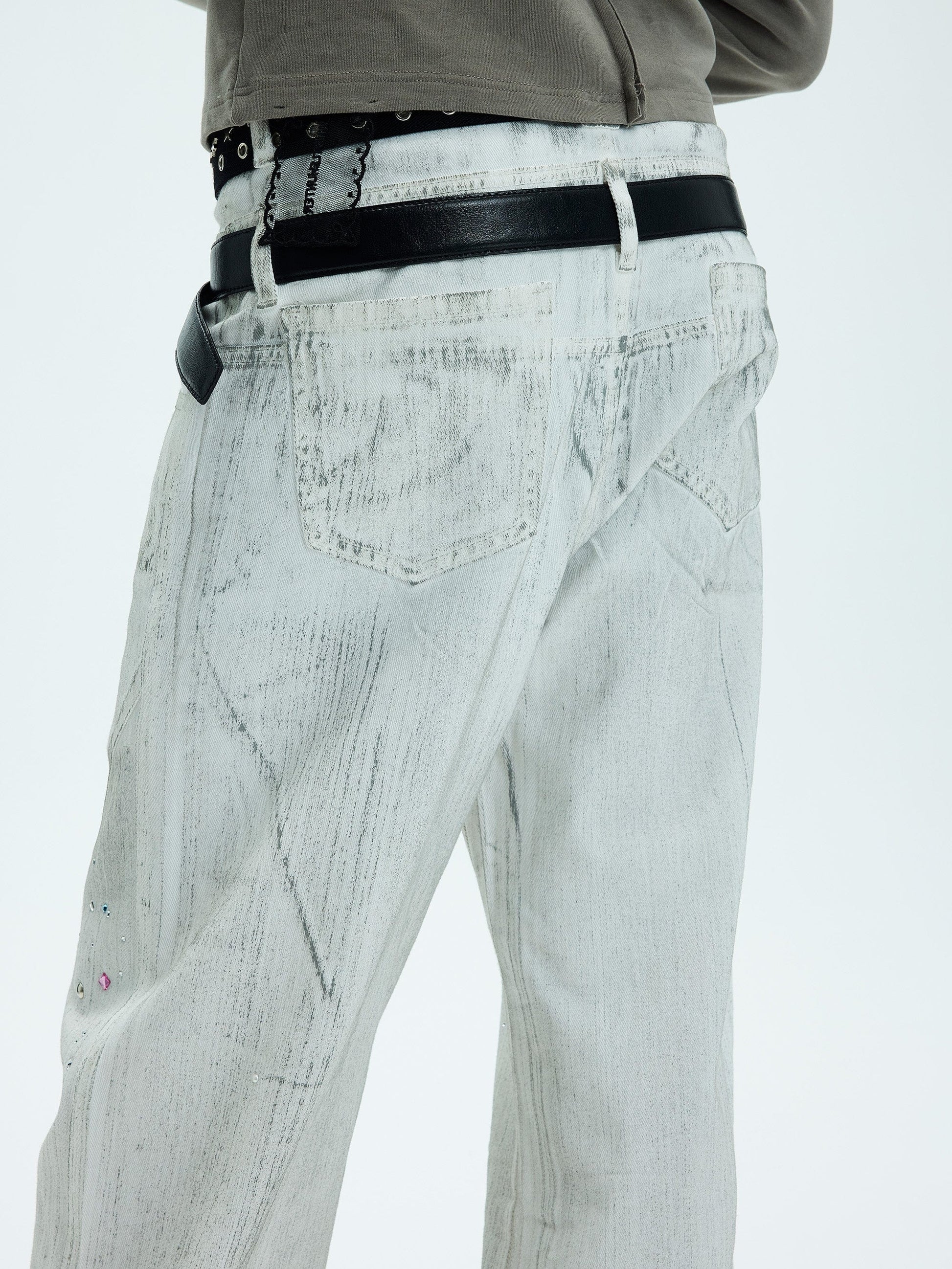 WHISTLEHUNTER Spliced Gems Painted Jeans White-Jeans-S-Free Shipping Leatheretro