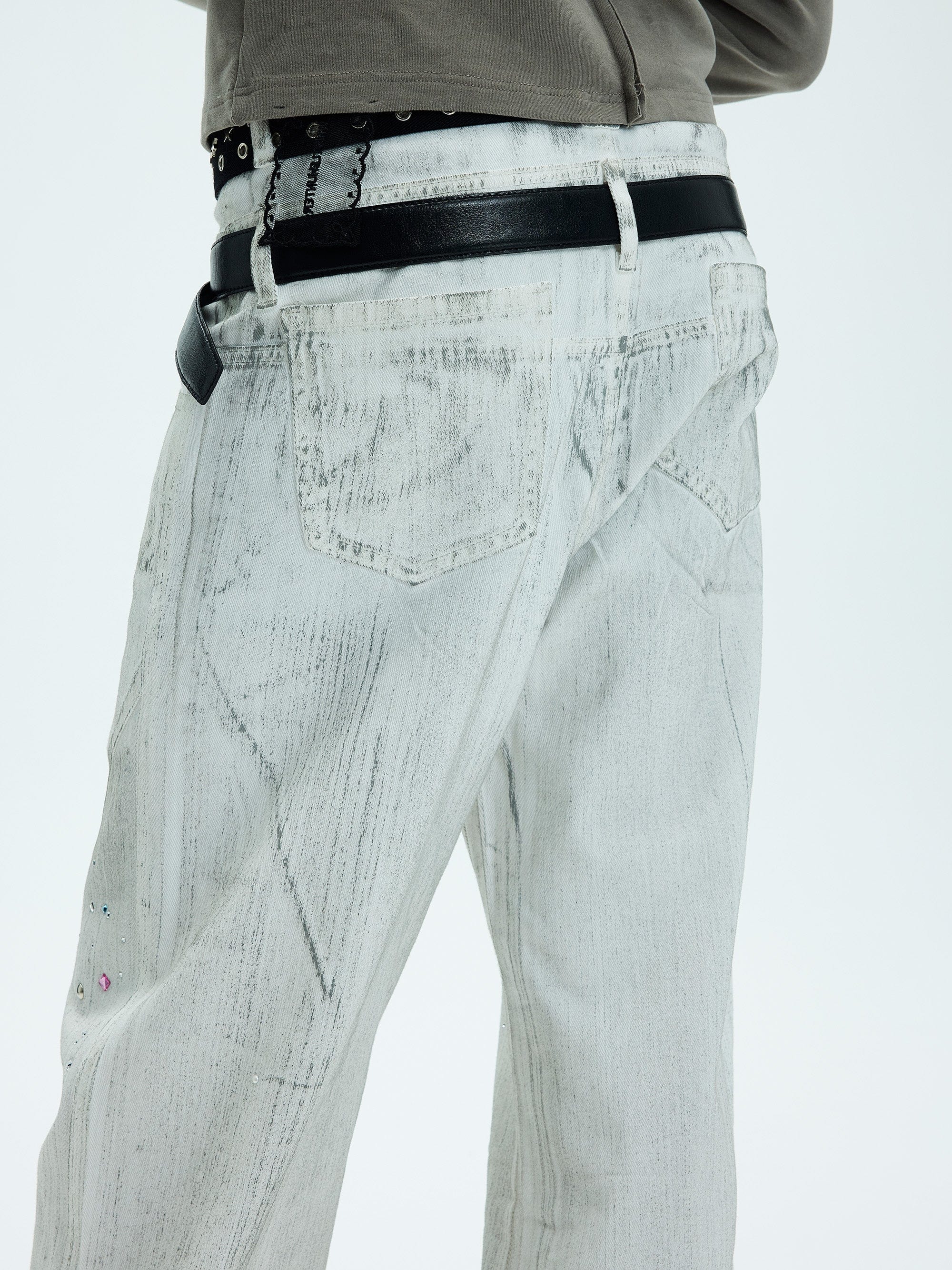 WHISTLEHUNTER Spliced Gems Painted Jeans White-Jeans-S-Free Shipping Leatheretro