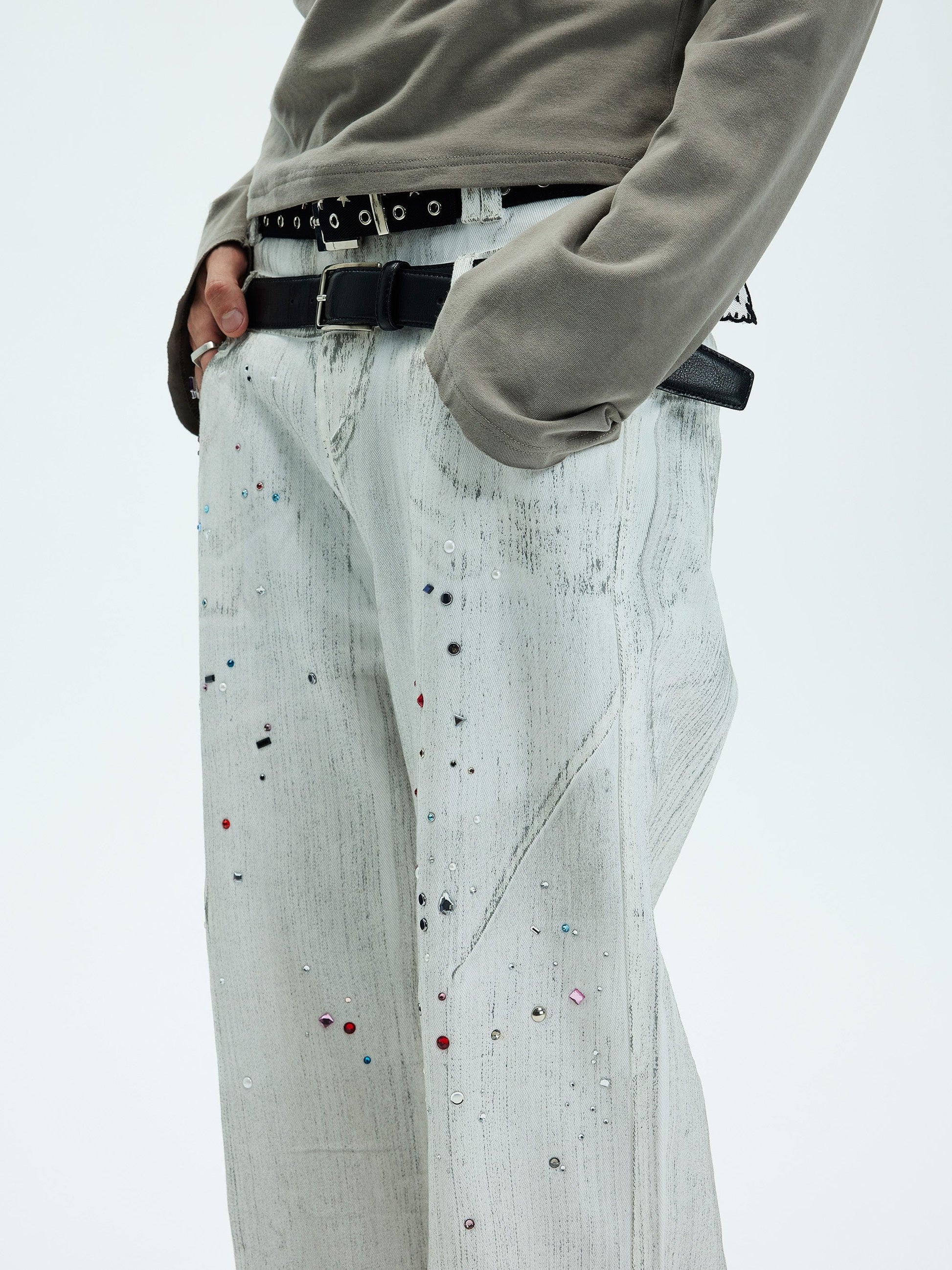 WHISTLEHUNTER Spliced Gems Painted Jeans White-Jeans-S-Free Shipping Leatheretro