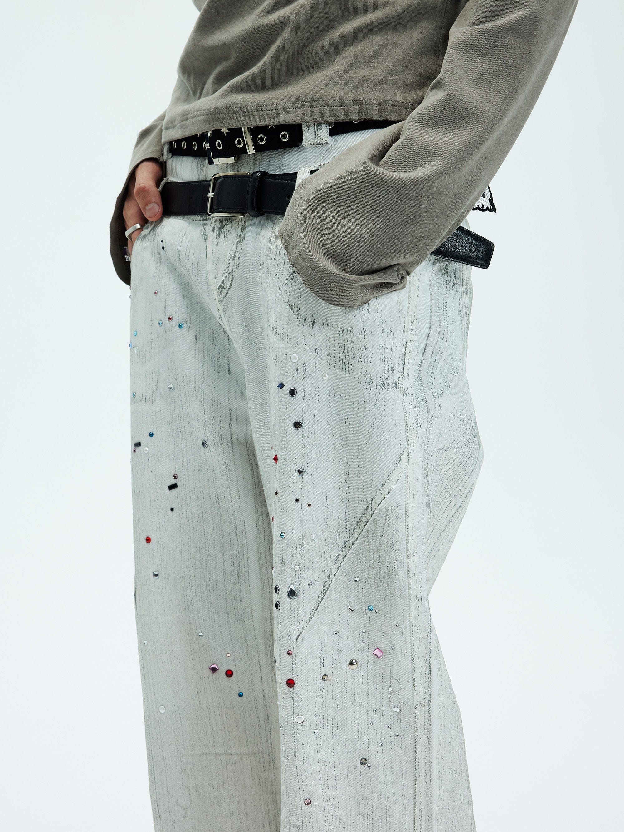 WHISTLEHUNTER Spliced Gems Painted Jeans White-Jeans-S-Free Shipping Leatheretro