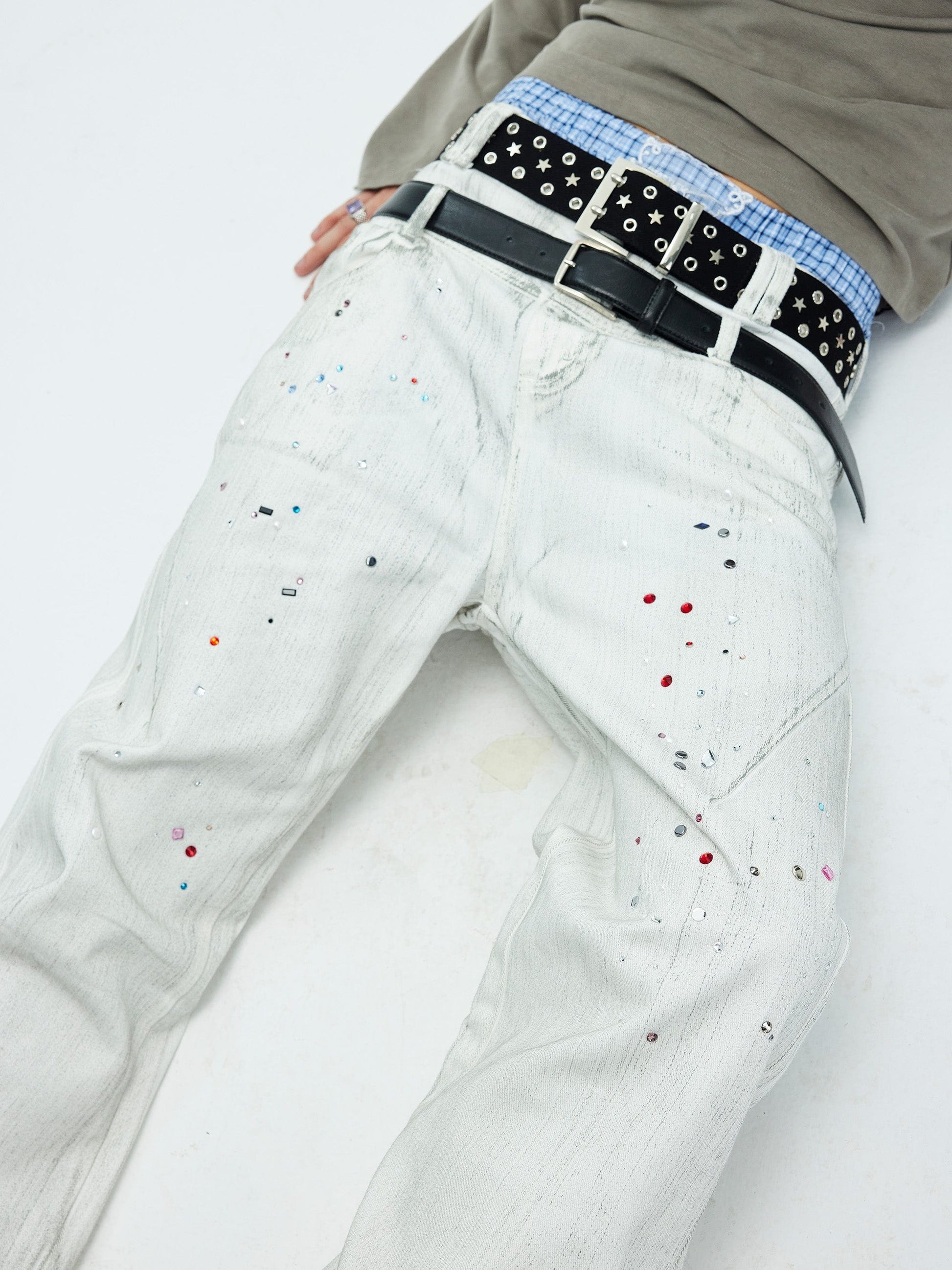 WHISTLEHUNTER Spliced Gems Painted Jeans White-Jeans-S-Free Shipping Leatheretro