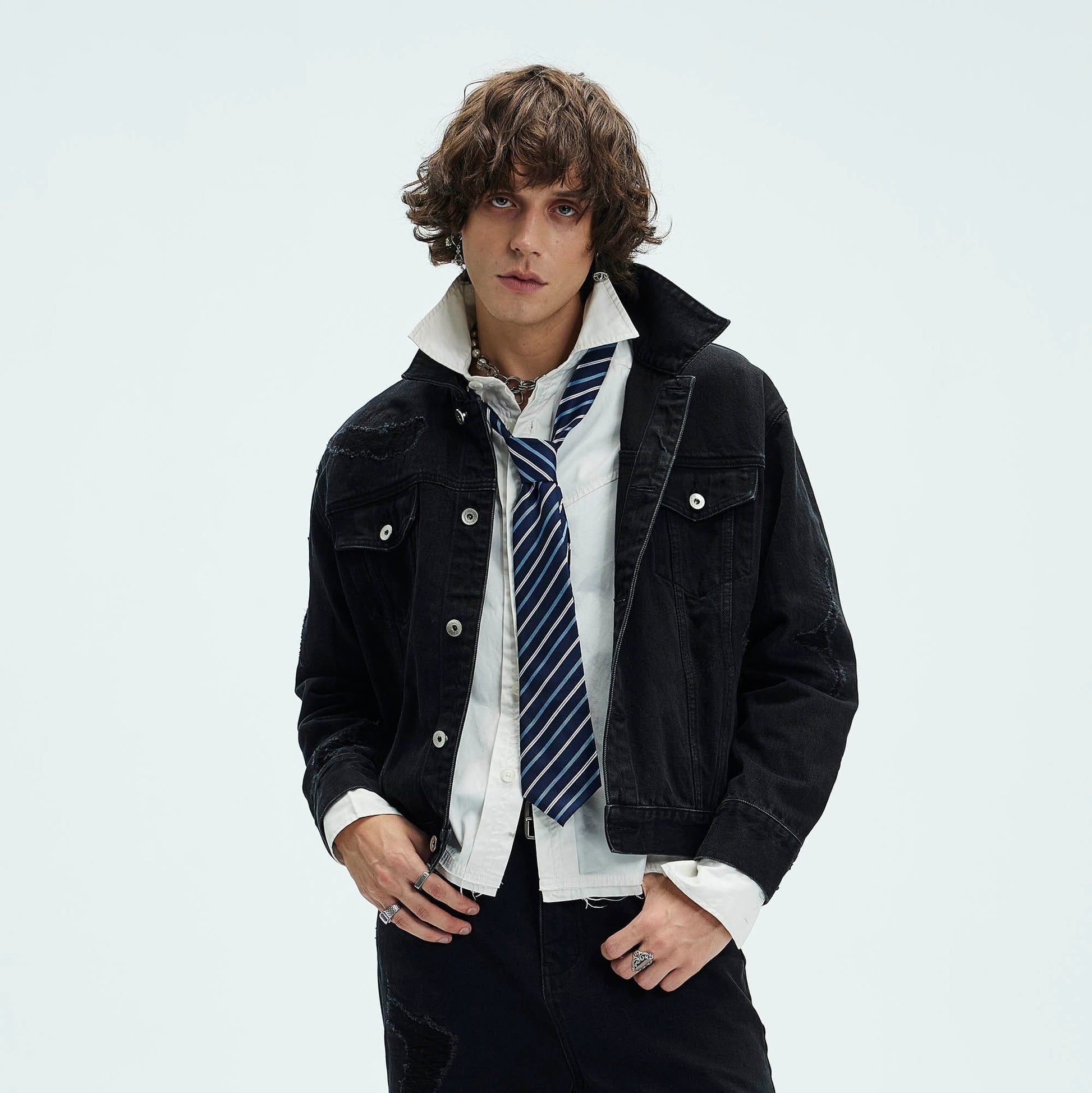 WHISTLEHUNTER Classic Distressed Ripped Denim Jacket-Jacket-S-Black-Free Shipping Leatheretro
