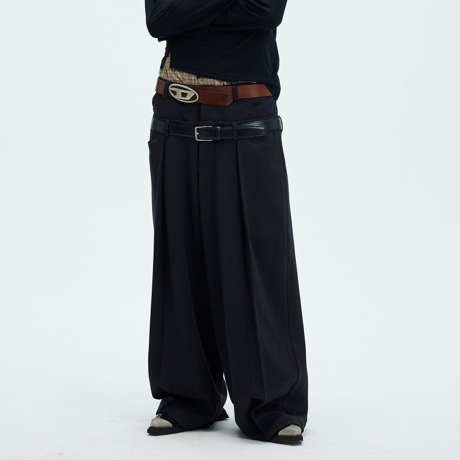 WHISTLEHUNTER Double-Waist Pleated Trousers-Pants-S-Free Shipping Leatheretro