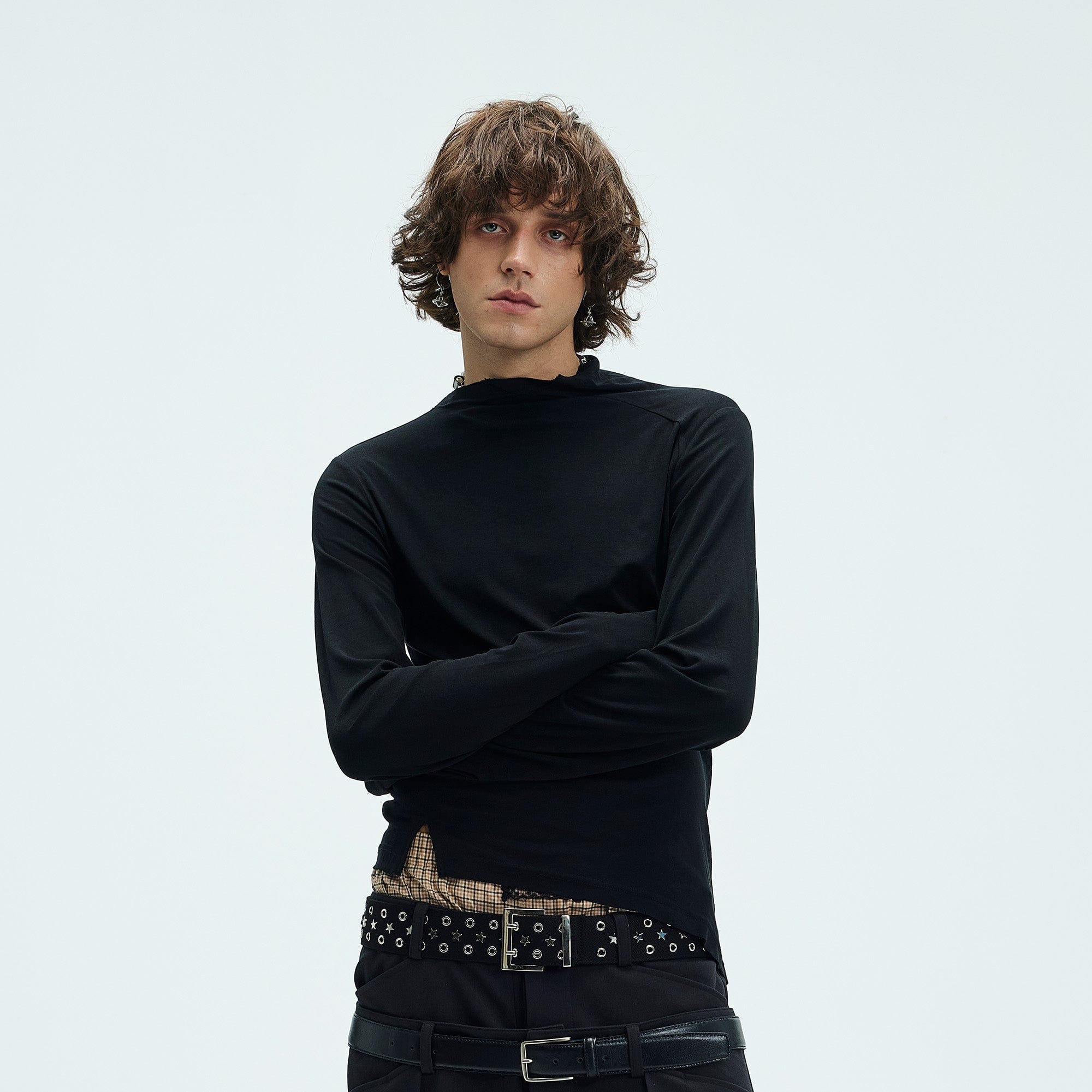 WHISTLEHUNTER Asymmetric Slim Long-Sleeve T-Shirt-L/S Tee-S-Black-Free Shipping Leatheretro