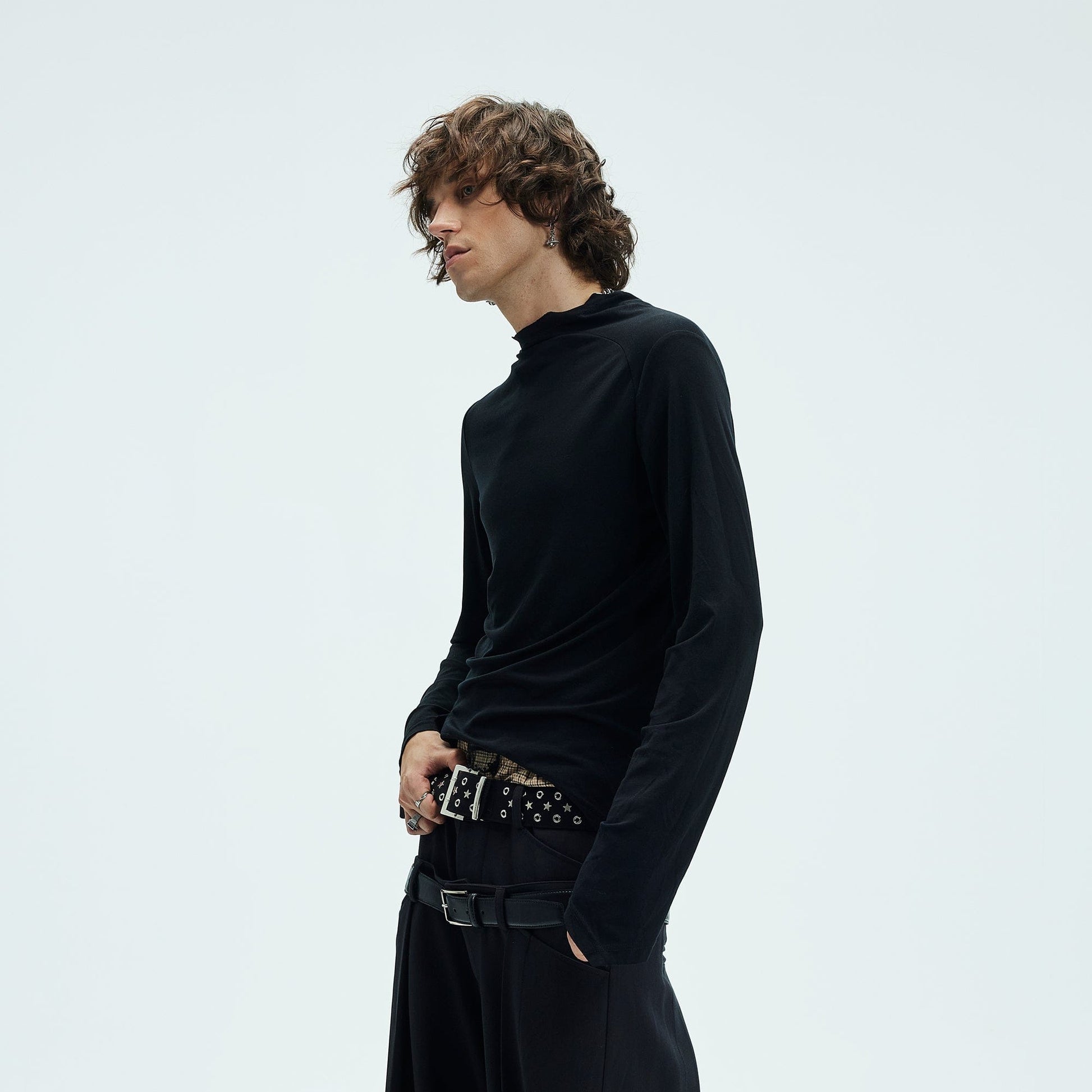 WHISTLEHUNTER Asymmetric Slim Long-Sleeve T-Shirt-L/S Tee-S-Black-Free Shipping Leatheretro