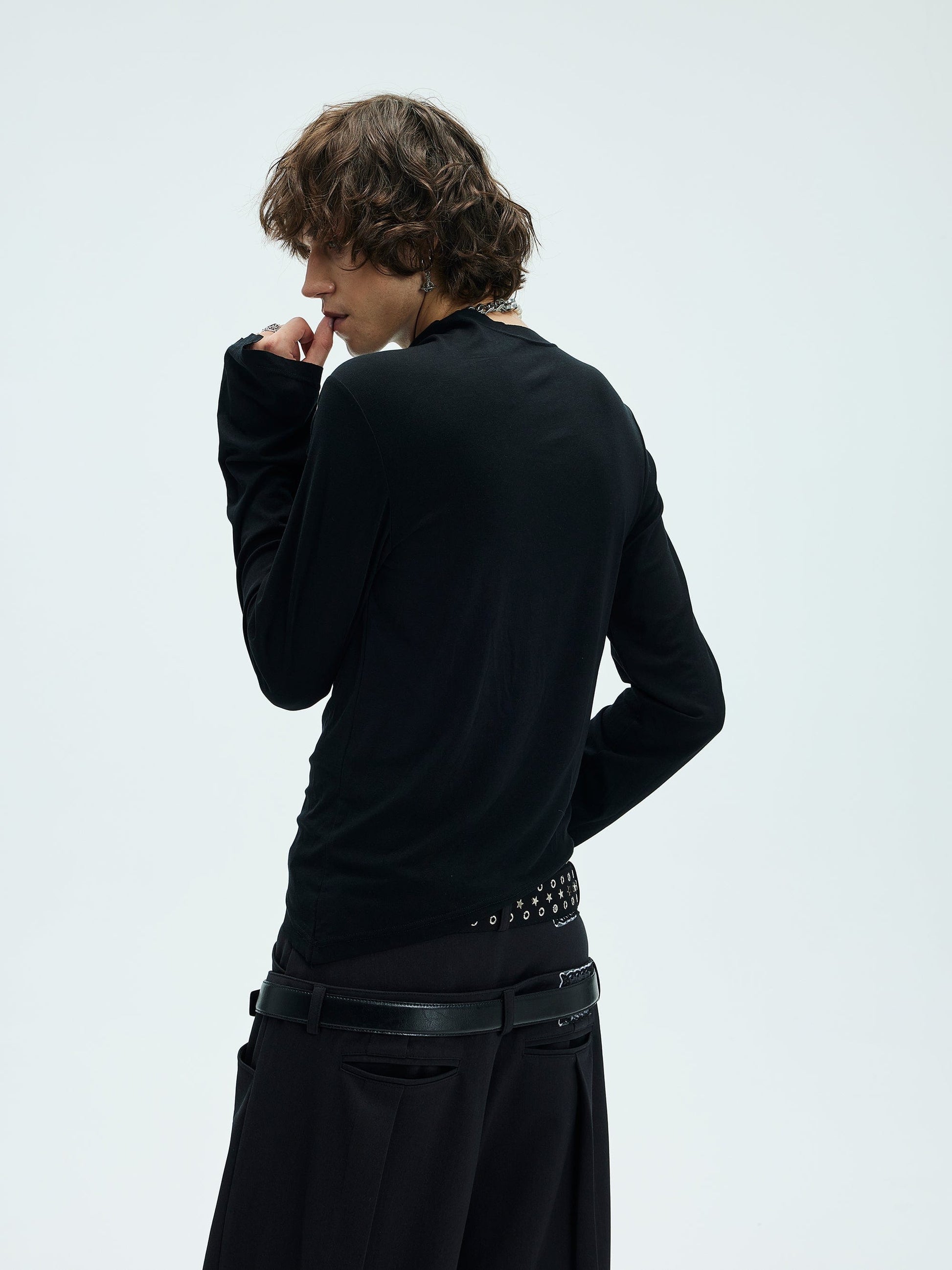 WHISTLEHUNTER Asymmetric Slim Long-Sleeve T-Shirt-L/S Tee-S-Black-Free Shipping Leatheretro