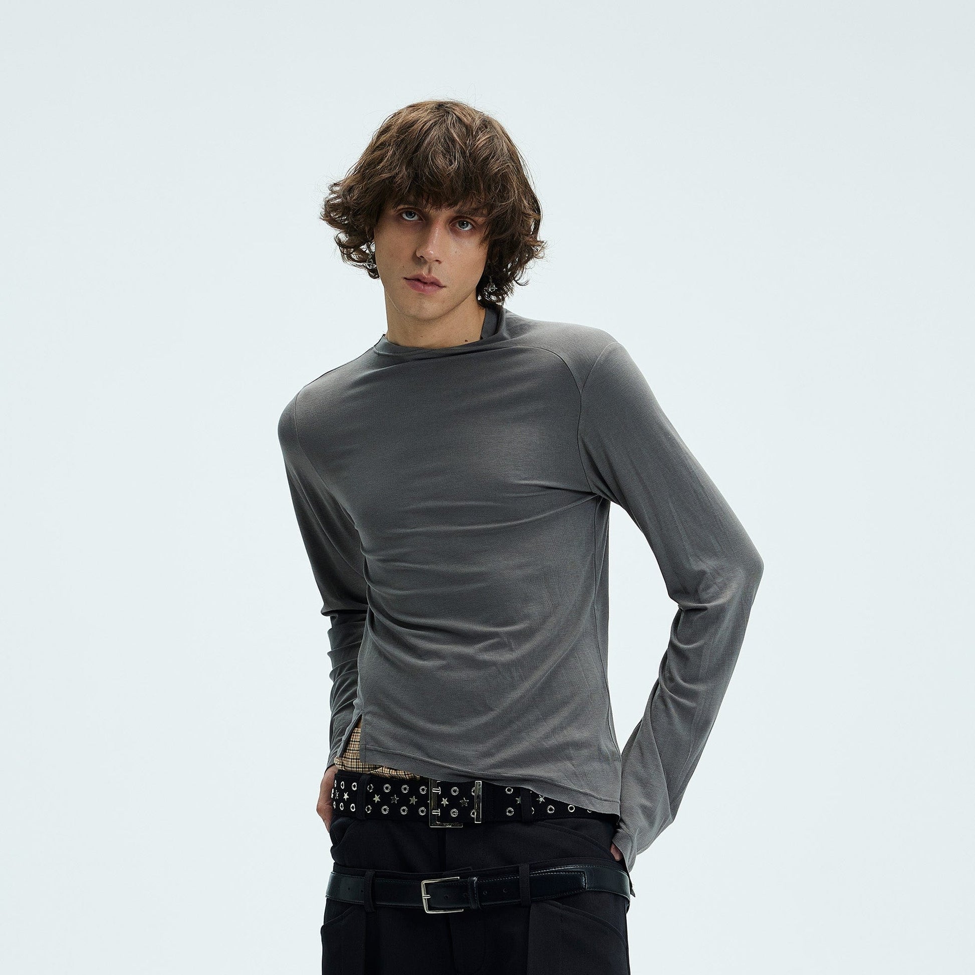 WHISTLEHUNTER Asymmetric Slim Long-Sleeve T-Shirt-L/S Tee-S-Black-Free Shipping Leatheretro