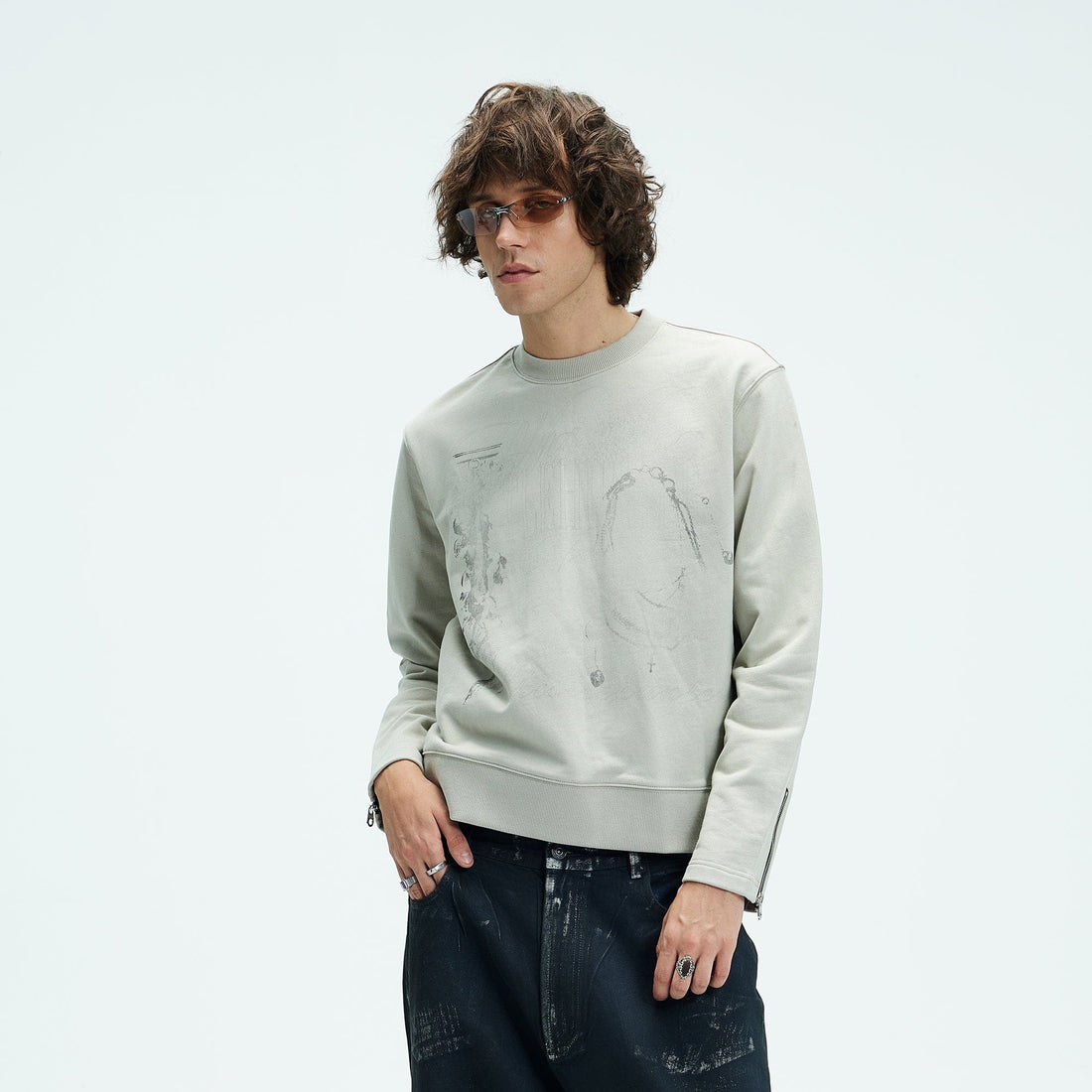 WHISTLEHUNTER Distressed Zipper Sweatshirt-Sweatshirt-S-Free Shipping Leatheretro