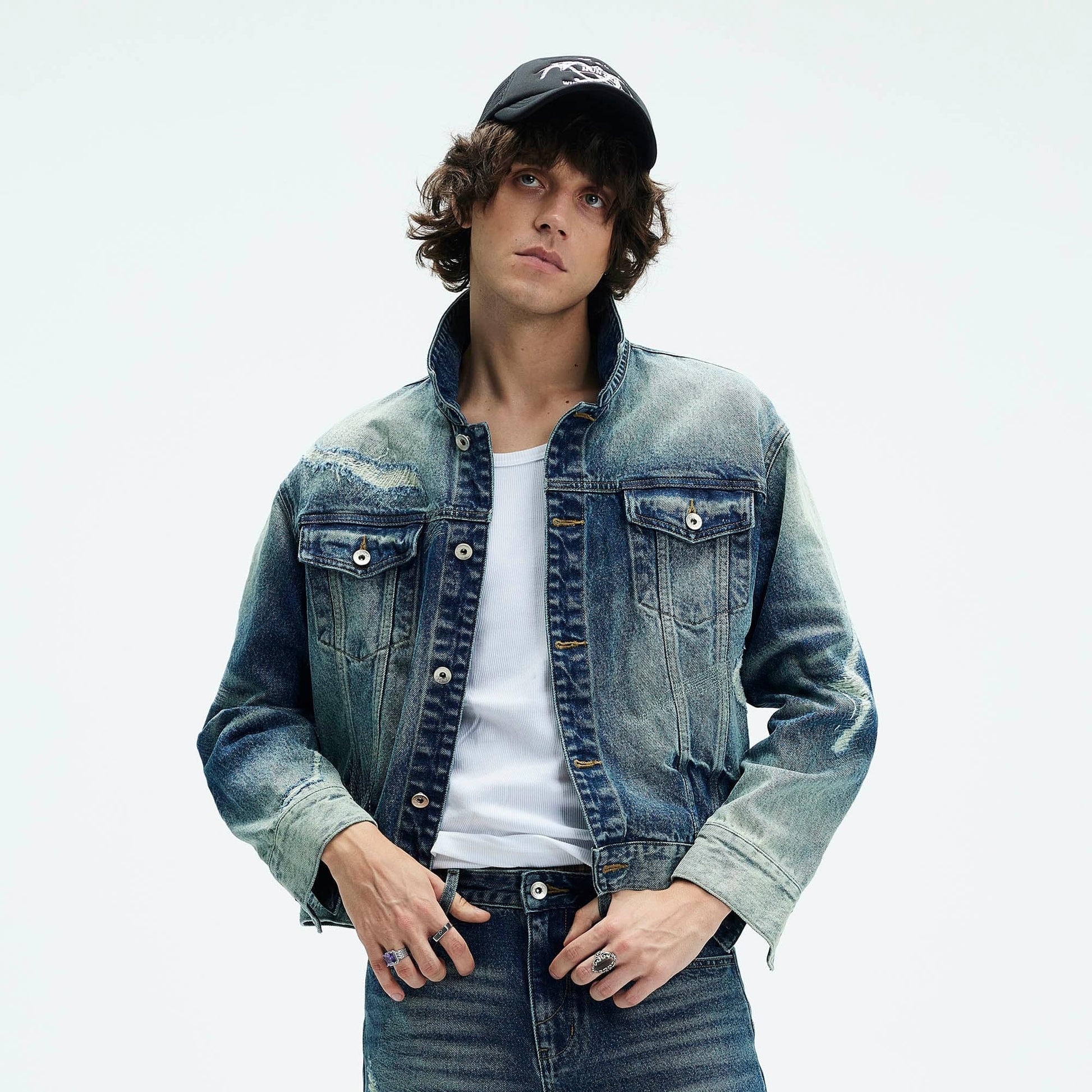 WHISTLEHUNTER Classic Distressed Ripped Denim Jacket-Jacket-S-Blue-Free Shipping Leatheretro