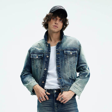 WHISTLEHUNTER Classic Distressed Ripped Denim Jacket-Jacket-S-Blue-Free Shipping Leatheretro