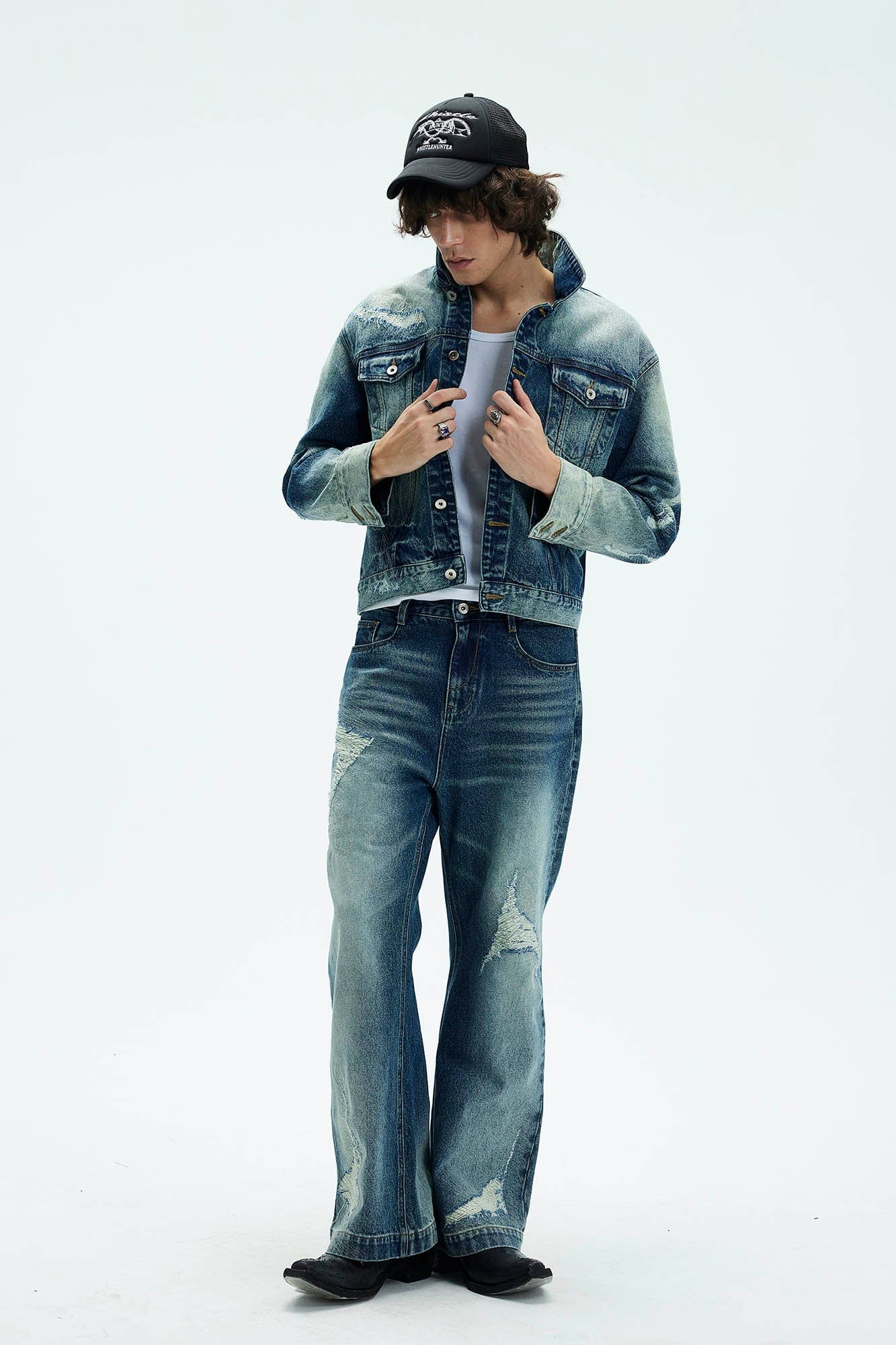 WHISTLEHUNTER Classic Distressed Ripped Denim Jacket-Jacket-S-Blue-Free Shipping Leatheretro
