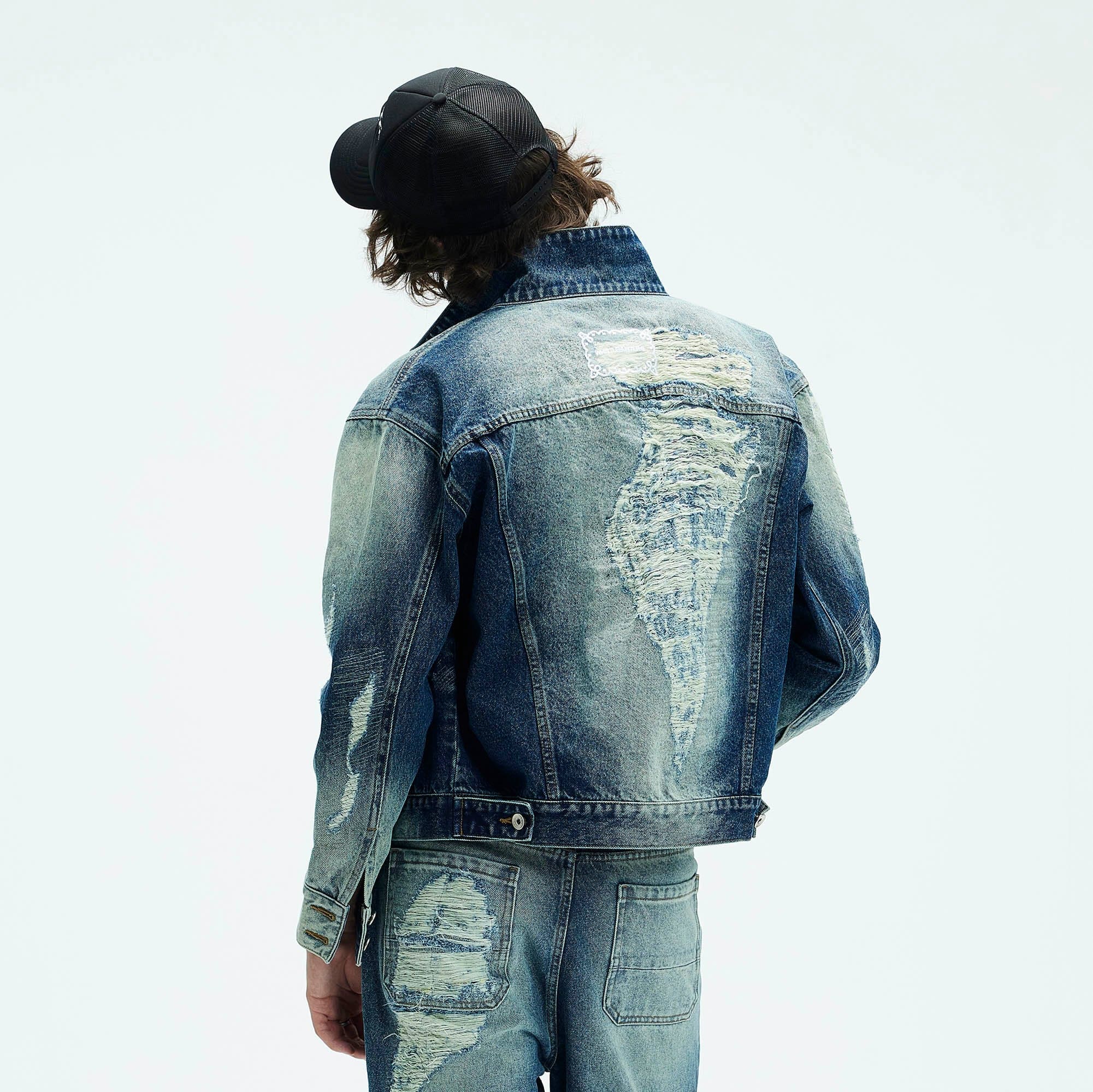 WHISTLEHUNTER Classic Distressed Ripped Denim Jacket-Jacket-S-Blue-Free Shipping Leatheretro