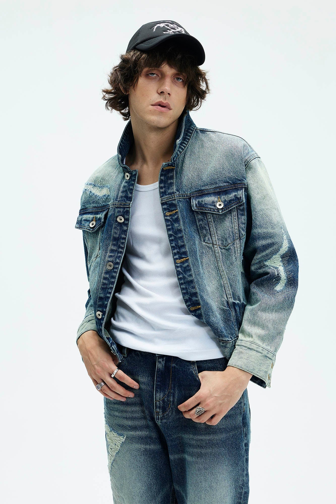 WHISTLEHUNTER Classic Distressed Ripped Denim Jacket-Jacket-S-Blue-Free Shipping Leatheretro