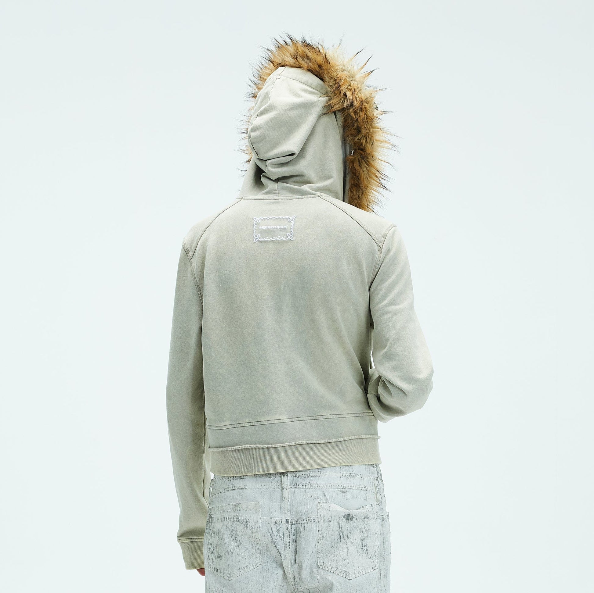 WHISTLEHUNTER Detachable Collar Washed Zip-Up Hoodie-Jacket-S-Black-Free Shipping Leatheretro