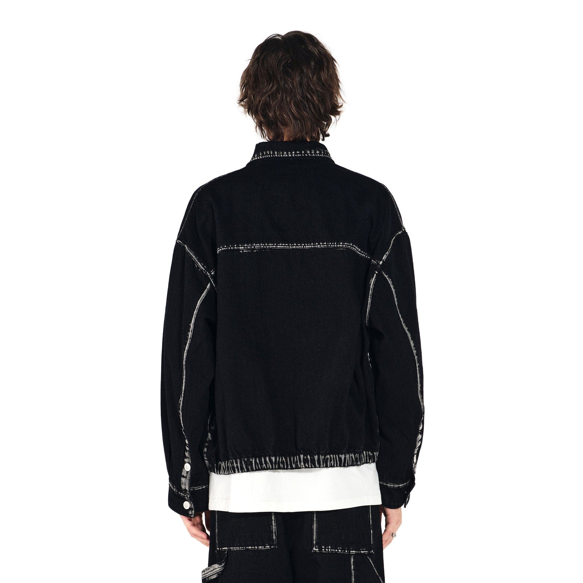 OVERLAPS Contrast Brushstroke Trim Denim Shirt-Shirt-S-Free Shipping Leatheretro