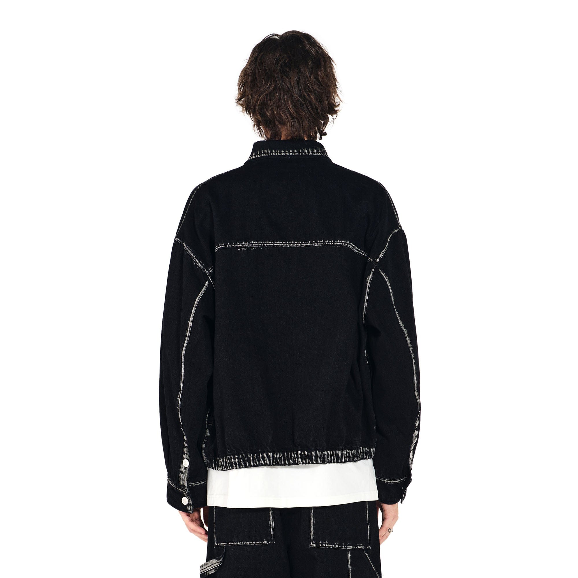 OVERLAPS Contrast Brushstroke Trim Denim Shirt-Shirt-S-Free Shipping Leatheretro