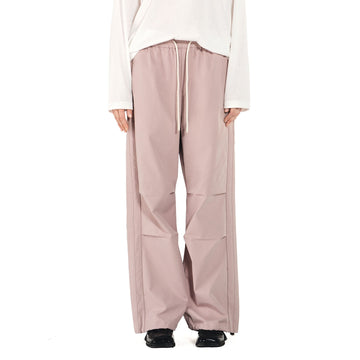 OVERLAPS Paneled Pleated-Knee Drawstring Wide-Leg Pants-Pants-S-Pink-Free Shipping Leatheretro